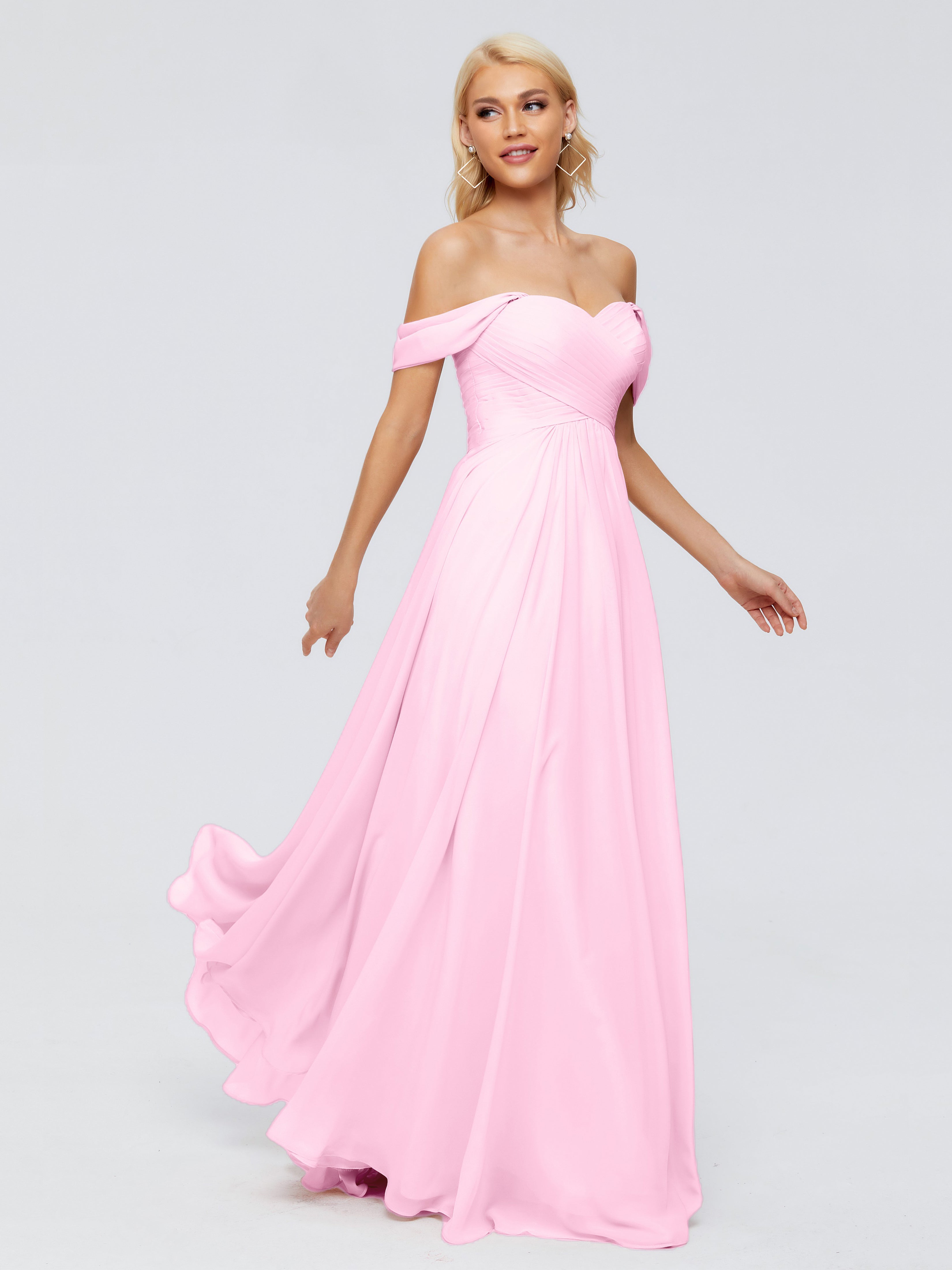 Robe Demoiselle D Honneur Rose Bonbon Trapèze Encolure Dégagée Mousseline Robes Demoiselle D'Honneur