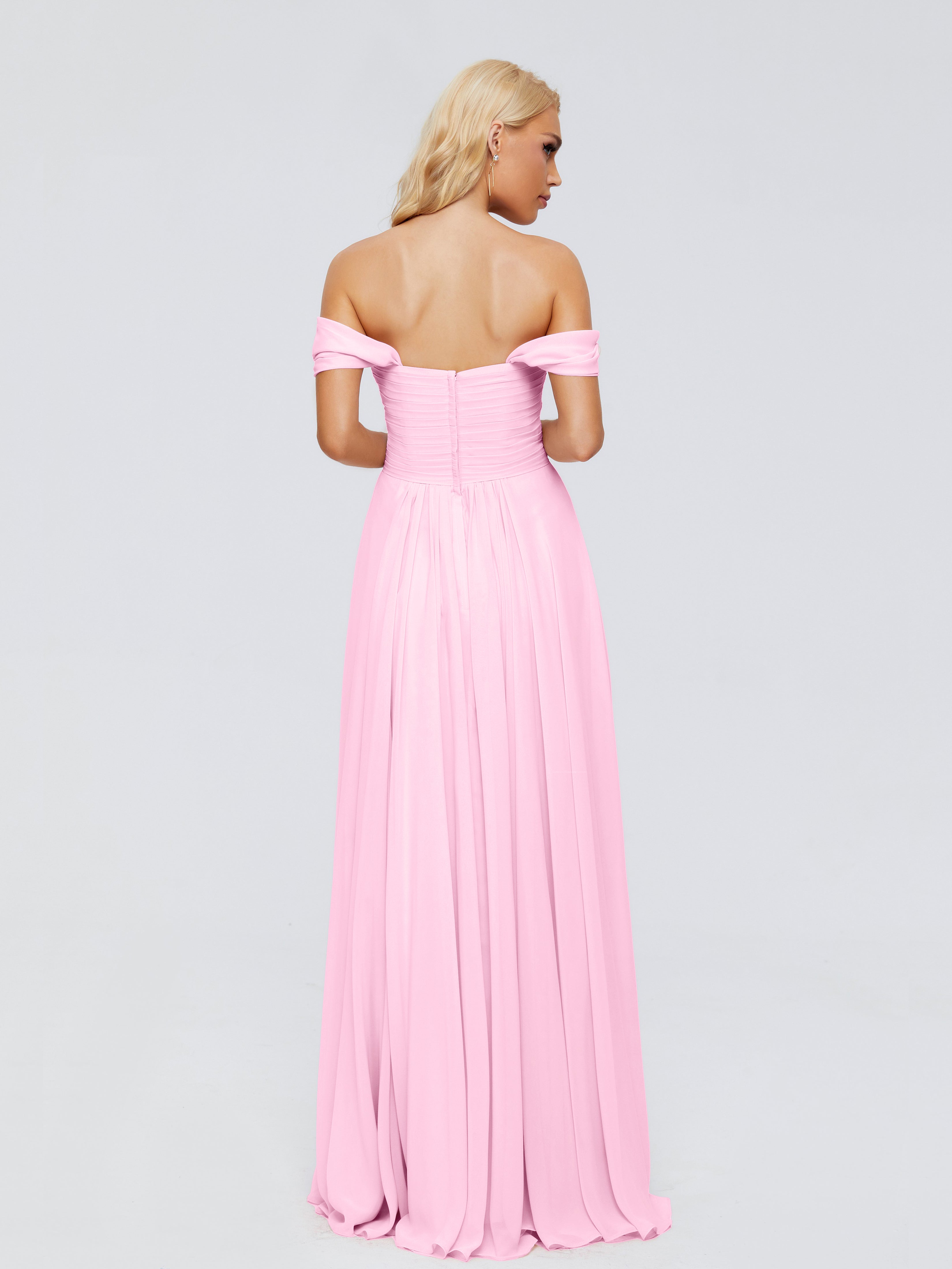 Robe Demoiselle D Honneur Rose Bonbon Trapèze Encolure Dégagée Mousseline Robes Demoiselle D'Honneur