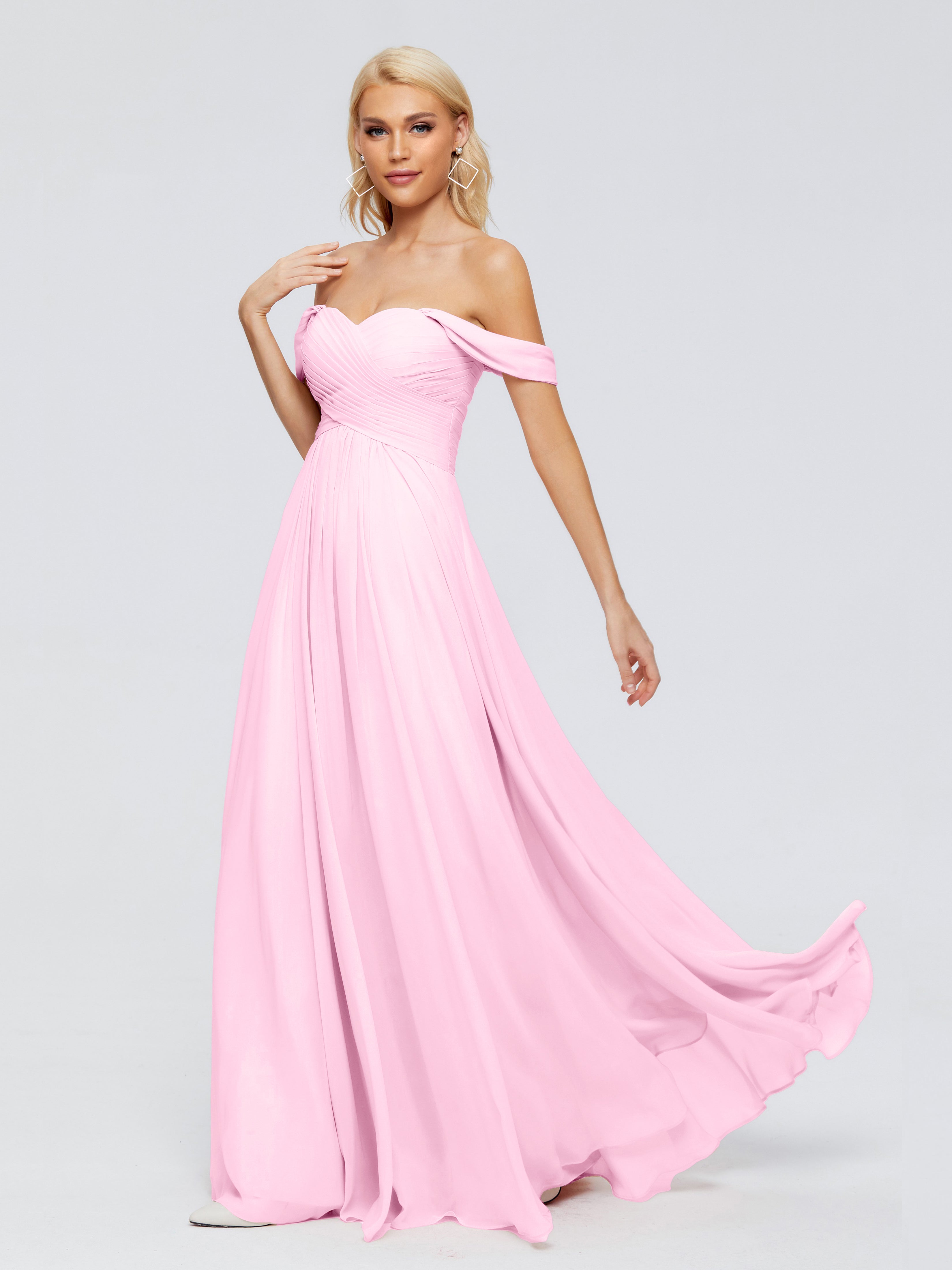 Robe Demoiselle D Honneur Rose Bonbon Trapèze Encolure Dégagée Mousseline Robes Demoiselle D'Honneur