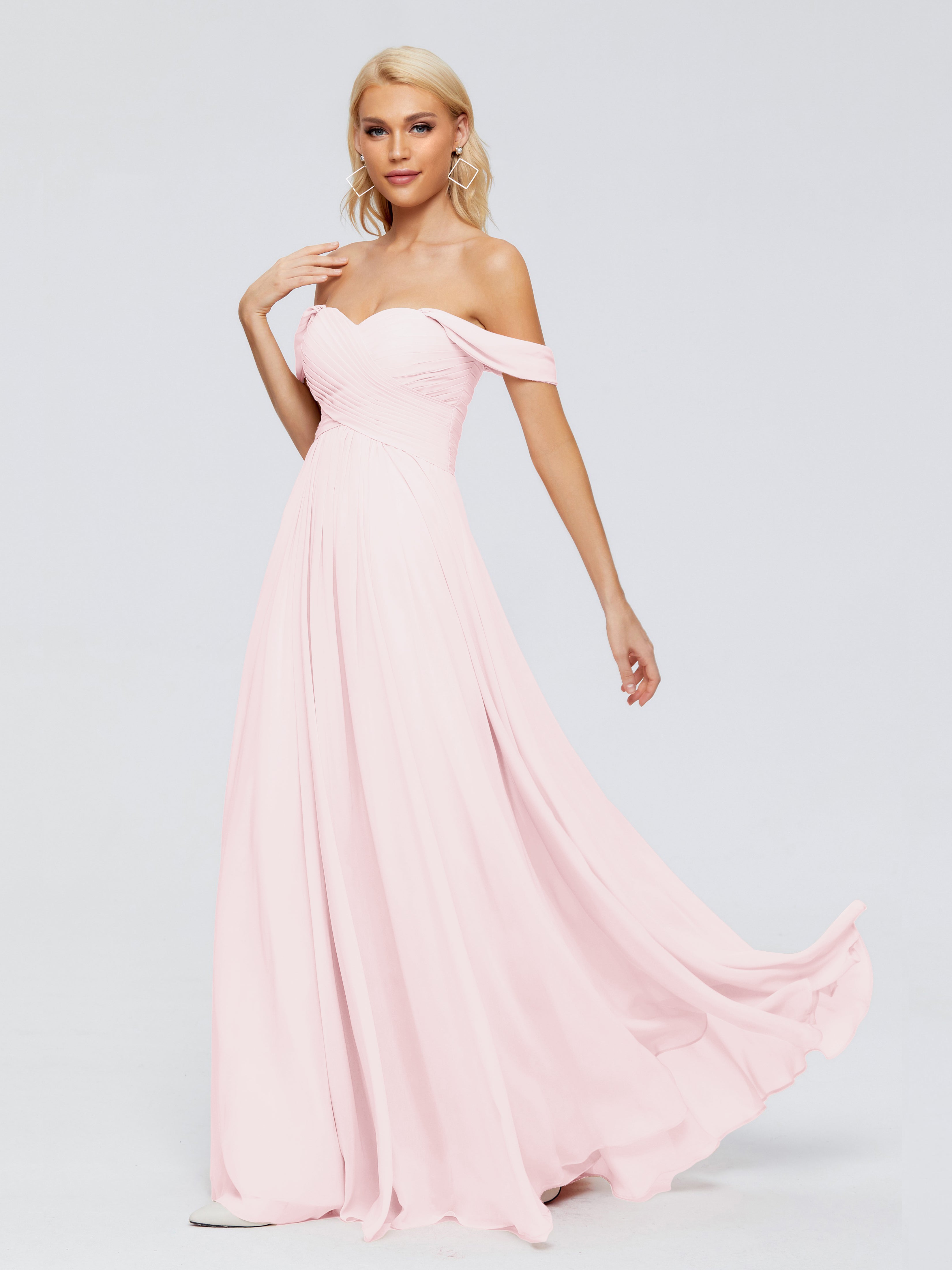 Robe Demoiselle Dhonneur Rose Pale Trapèze Encolure Dégagée Mousseline Robes Demoiselle D'Honneur