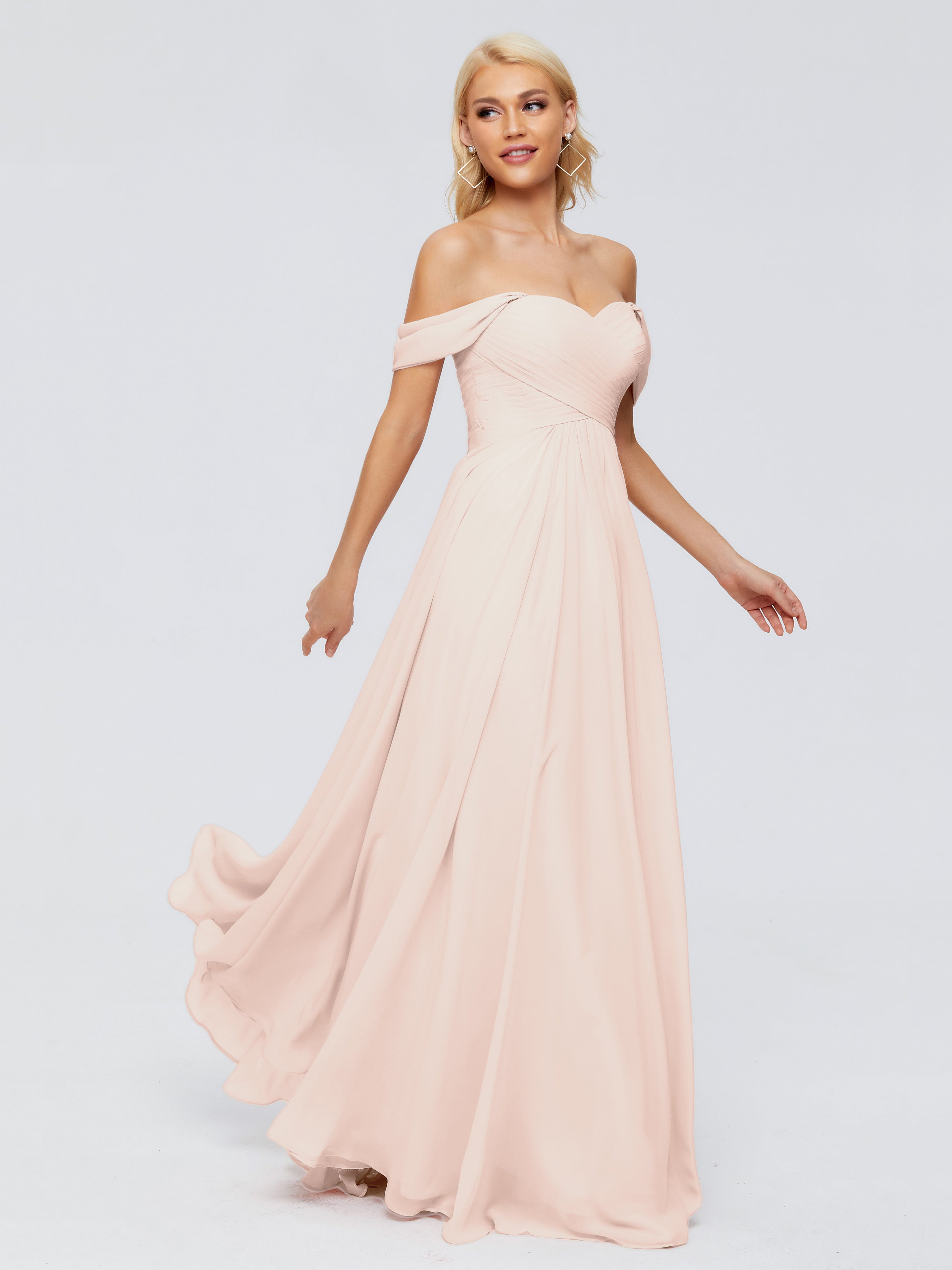 Robe Demoiselle D Honneur Rose Perle Trapèze Encolure Dégagée Mousseline Robes Demoiselle D'Honneur