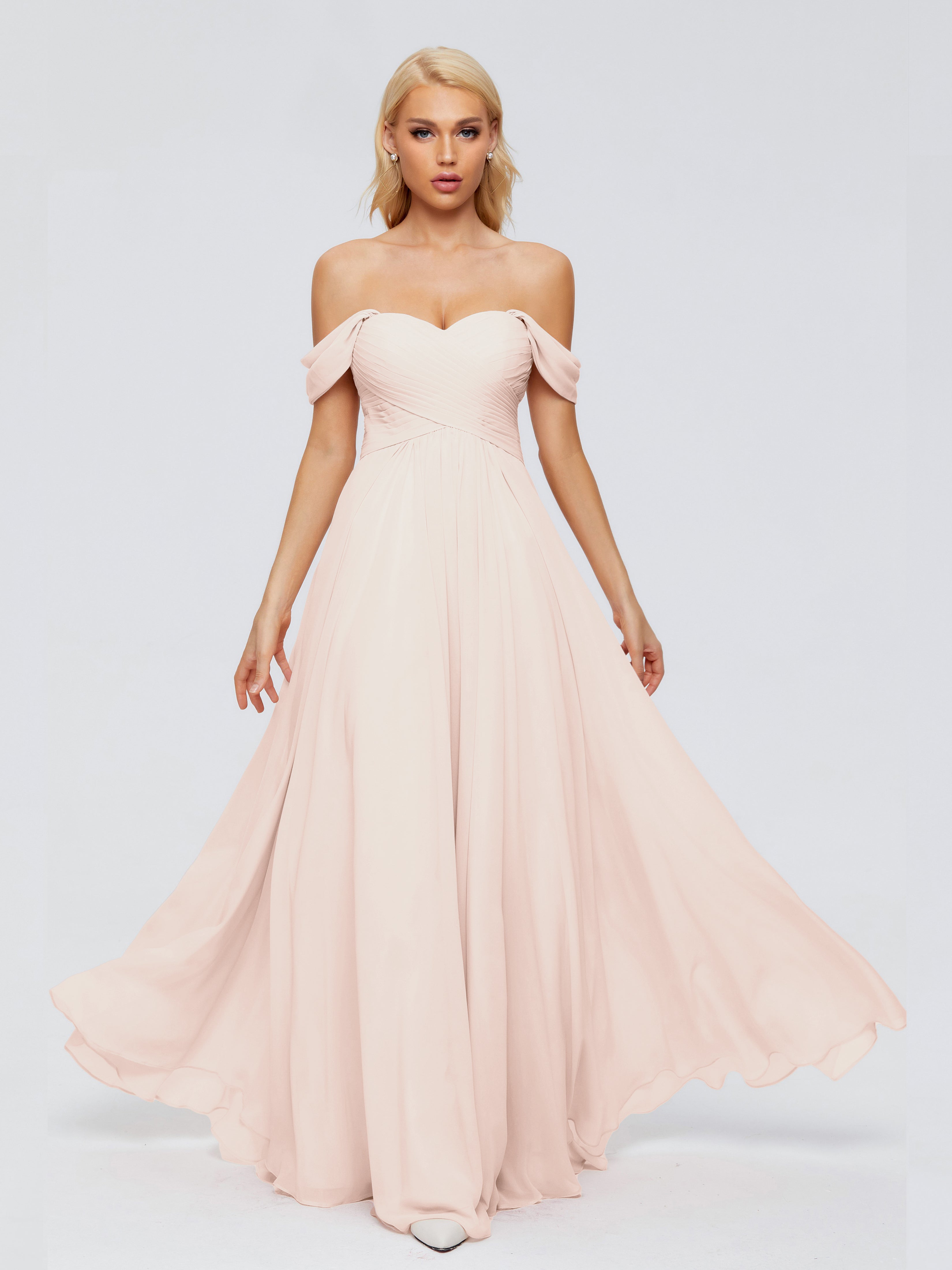 Robe Demoiselle D Honneur Rose Perle Trapèze Encolure Dégagée Mousseline Robes Demoiselle D'Honneur
