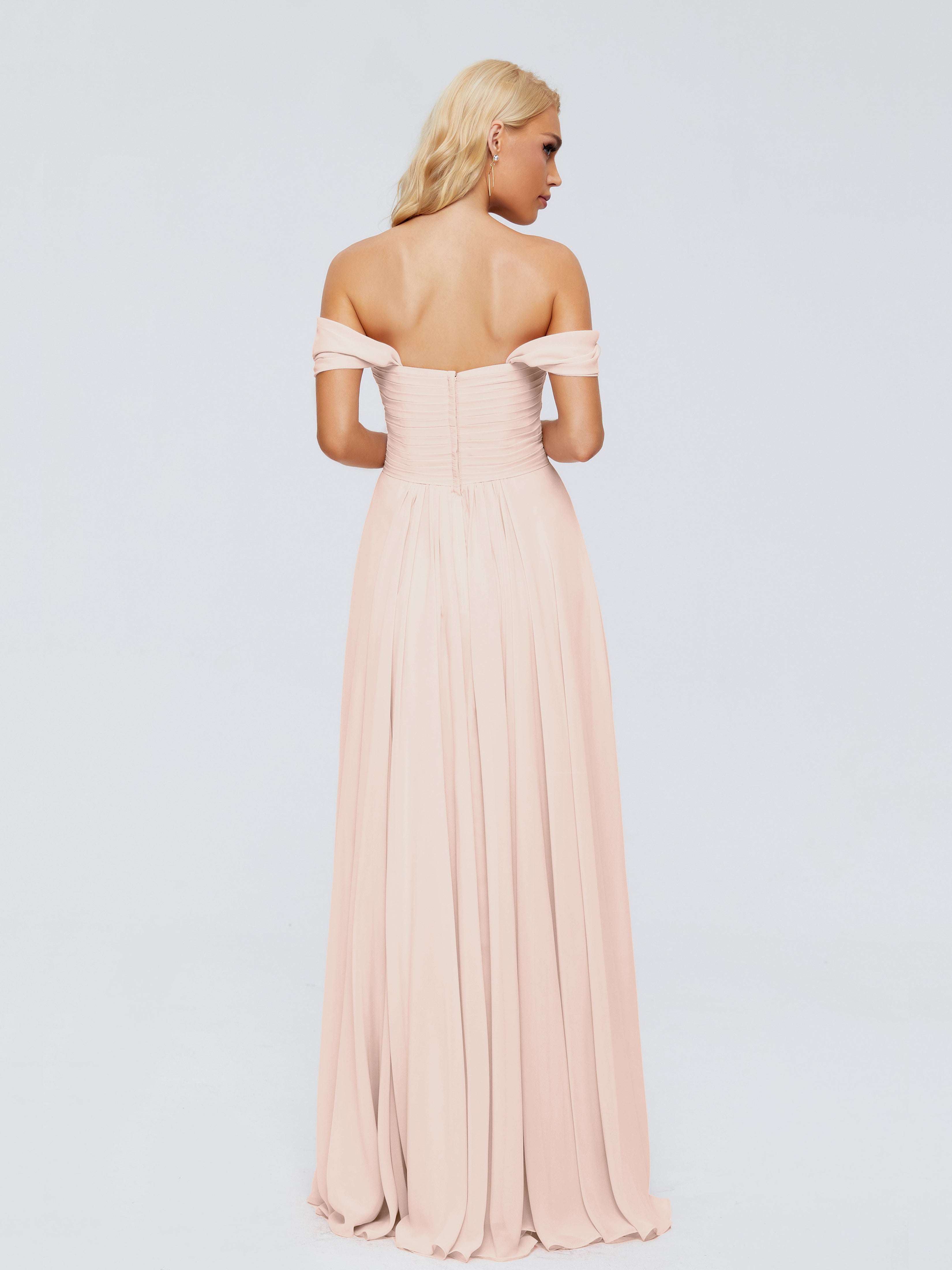 Robe Demoiselle D Honneur Rose Perle Trapèze Encolure Dégagée Mousseline Robes Demoiselle D'Honneur