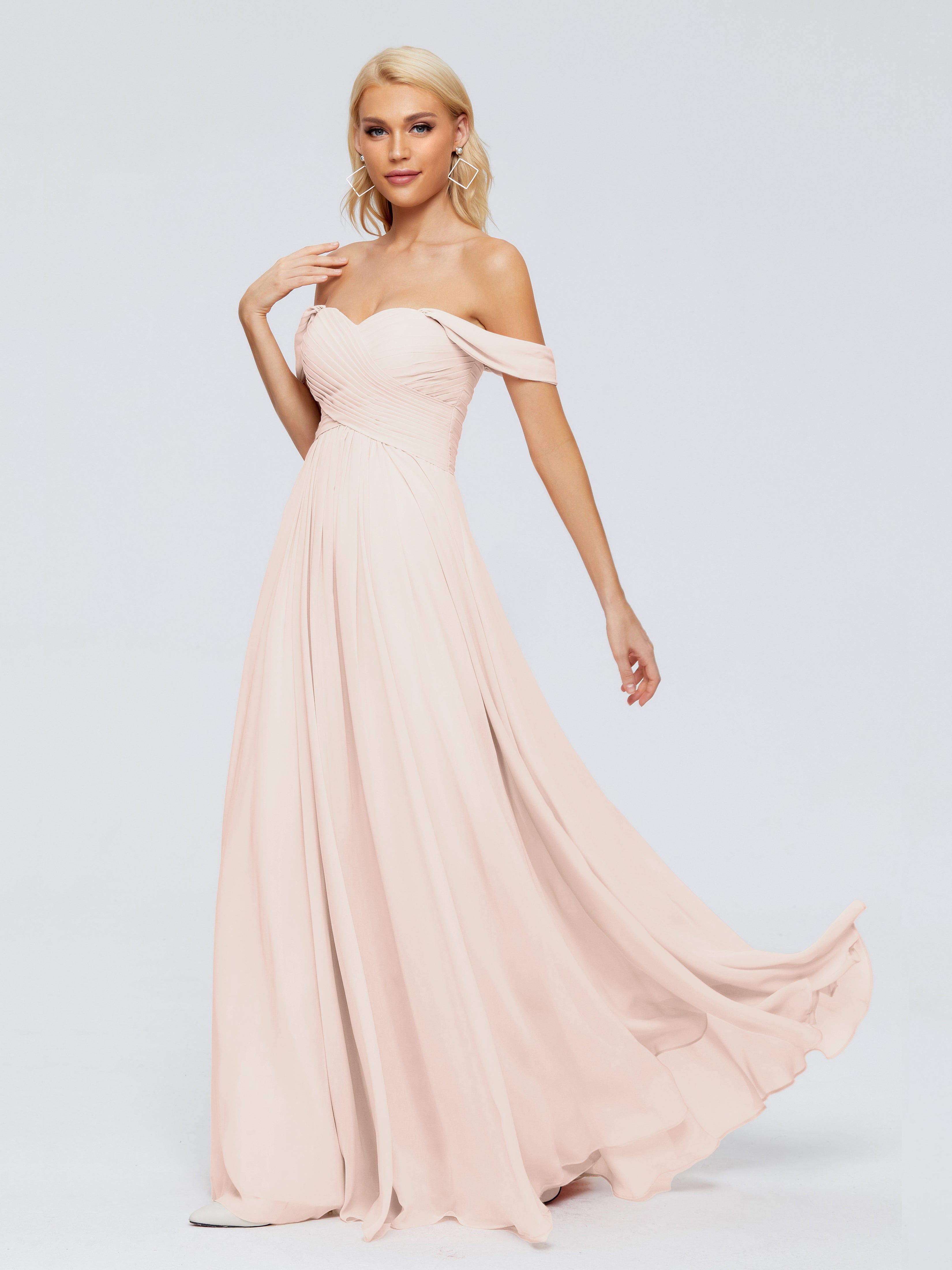 Robe Demoiselle D Honneur Rose Perle Trapèze Encolure Dégagée Mousseline Robes Demoiselle D'Honneur