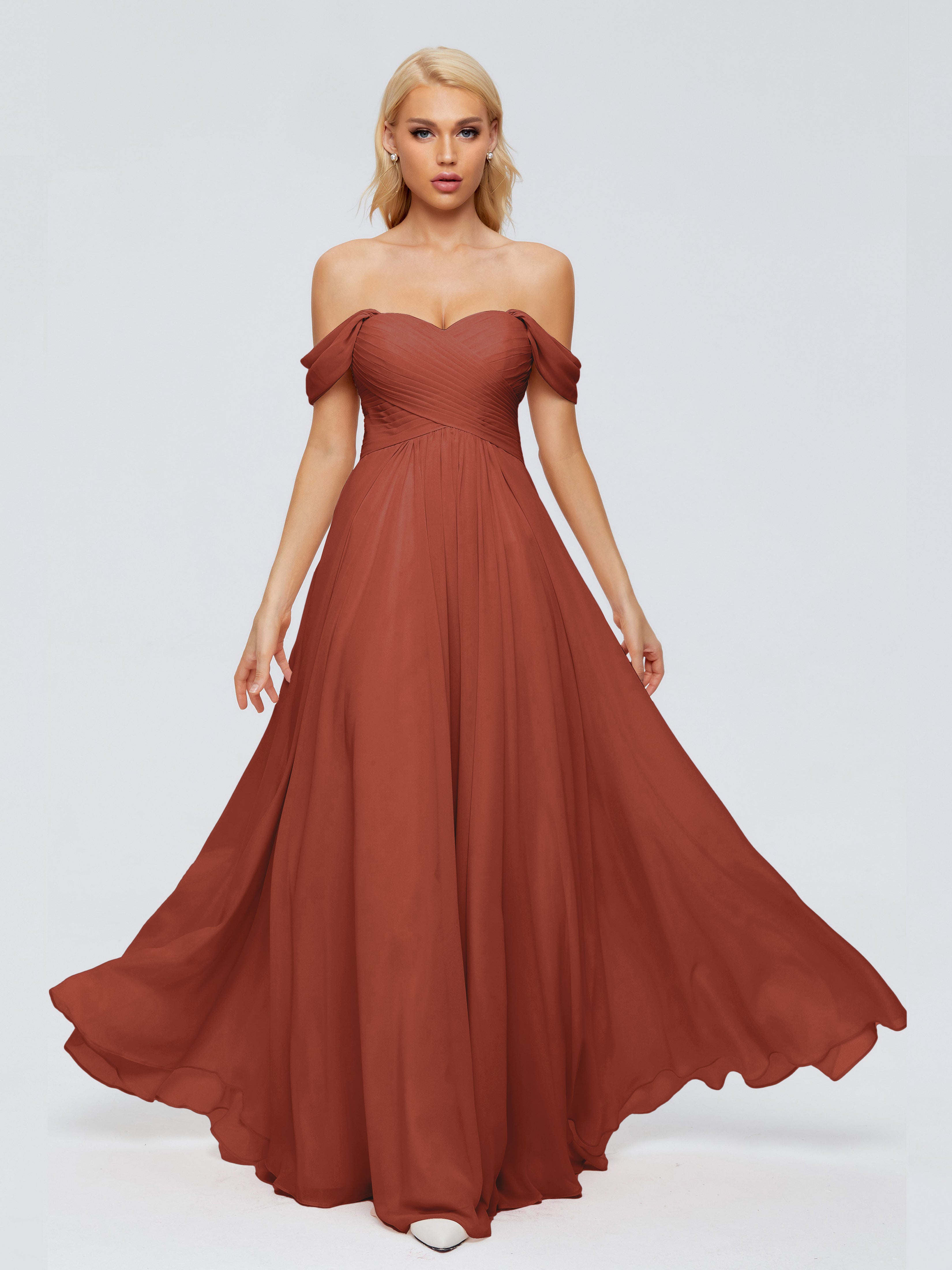 Robe De Demoiselle D'Honneur De Rouille Au Sol Trapèze Encolure Dégagée Mousseline Robes Demoiselle D'Honneur