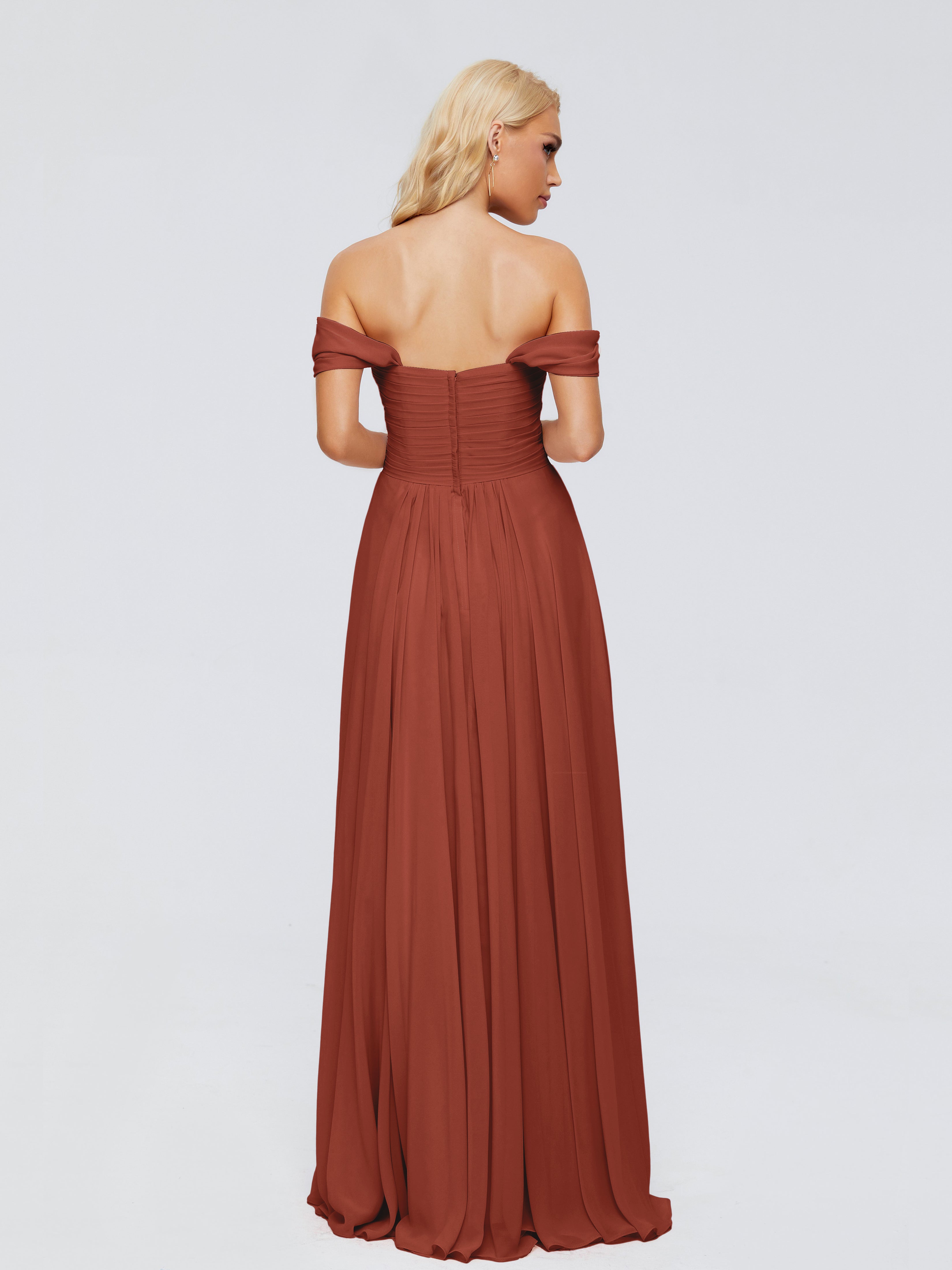 Robe De Demoiselle D'Honneur De Rouille Au Sol Trapèze Encolure Dégagée Mousseline Robes Demoiselle D'Honneur