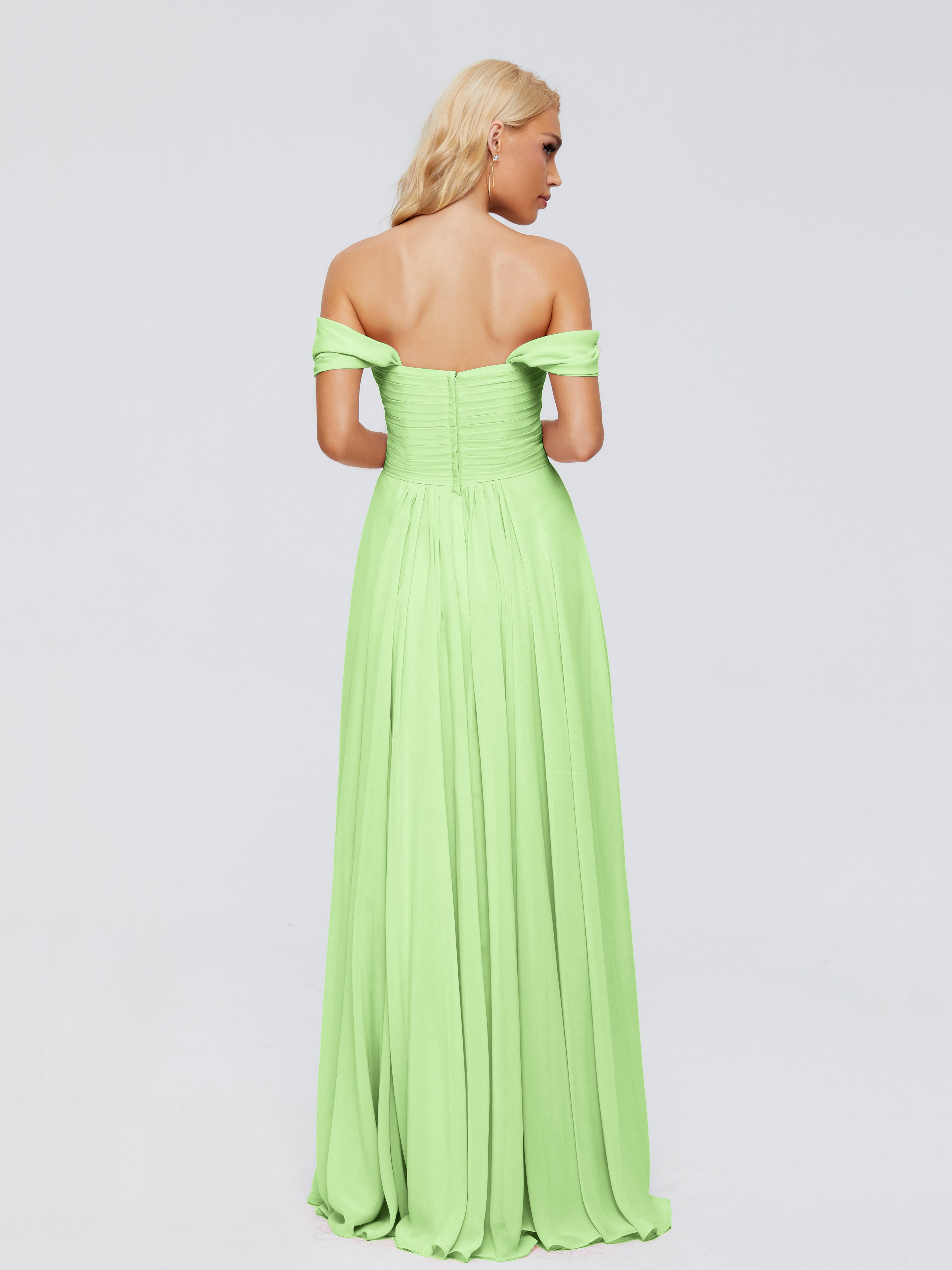 Robe De Demoiselle D Honneur Vert Sauge Trapèze Encolure Dégagée Mousseline Robes Demoiselle D'Honneur