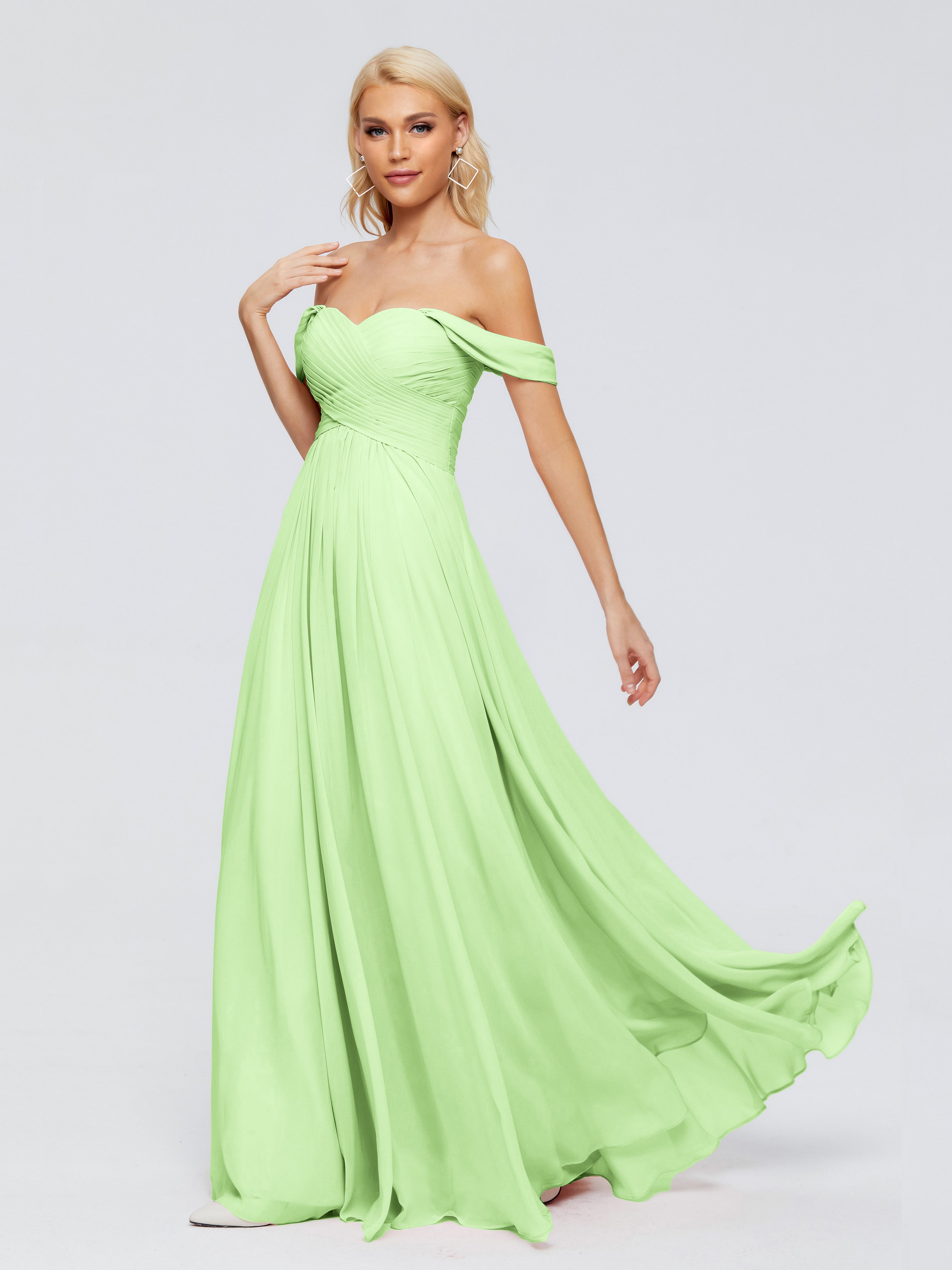 Robe De Demoiselle D Honneur Vert Sauge Trapèze Encolure Dégagée Mousseline Robes Demoiselle D'Honneur