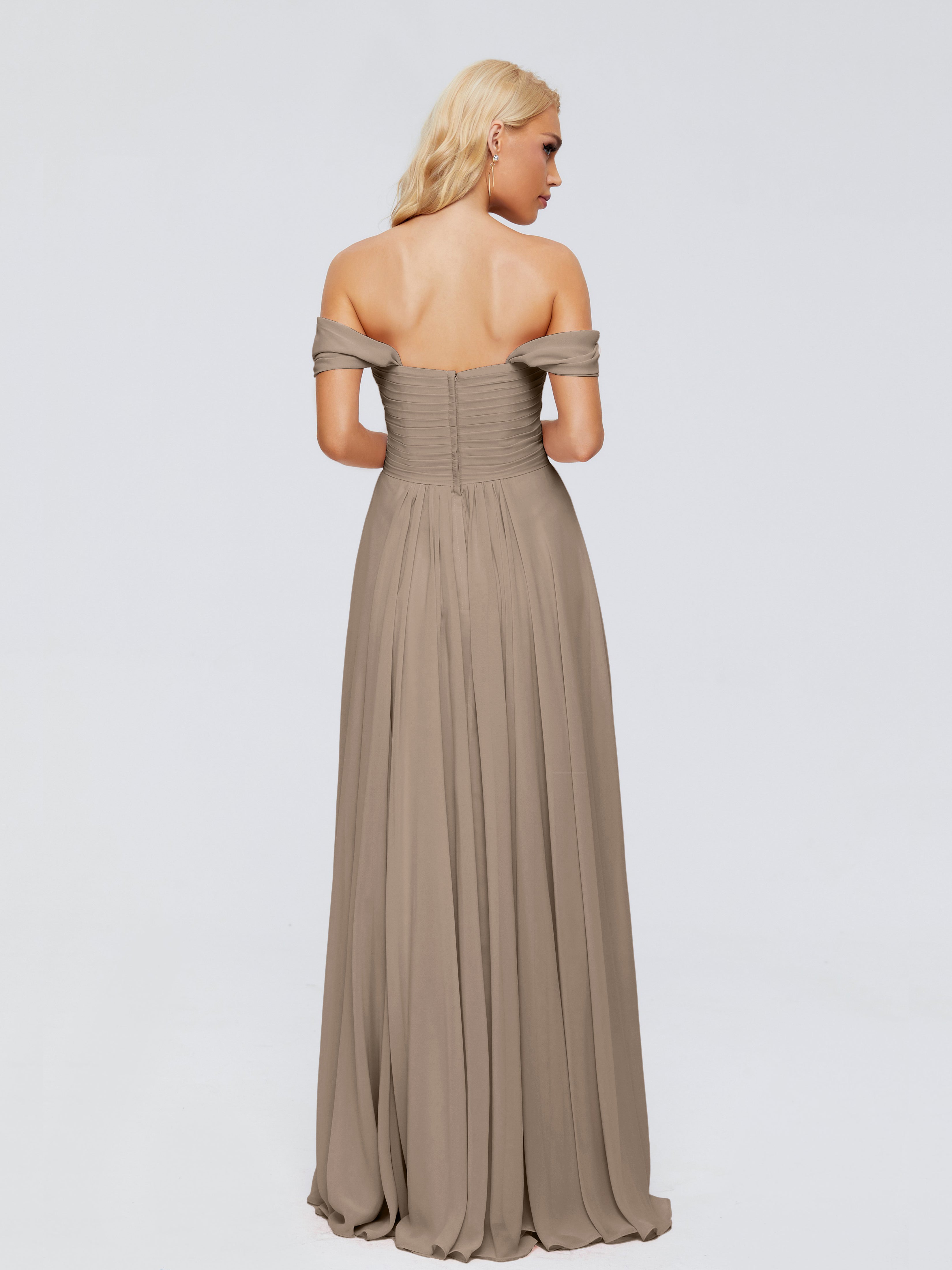 Robe Ceremonie Taupe Trapèze Encolure Dégagée Mousseline Robes Demoiselle D'Honneur