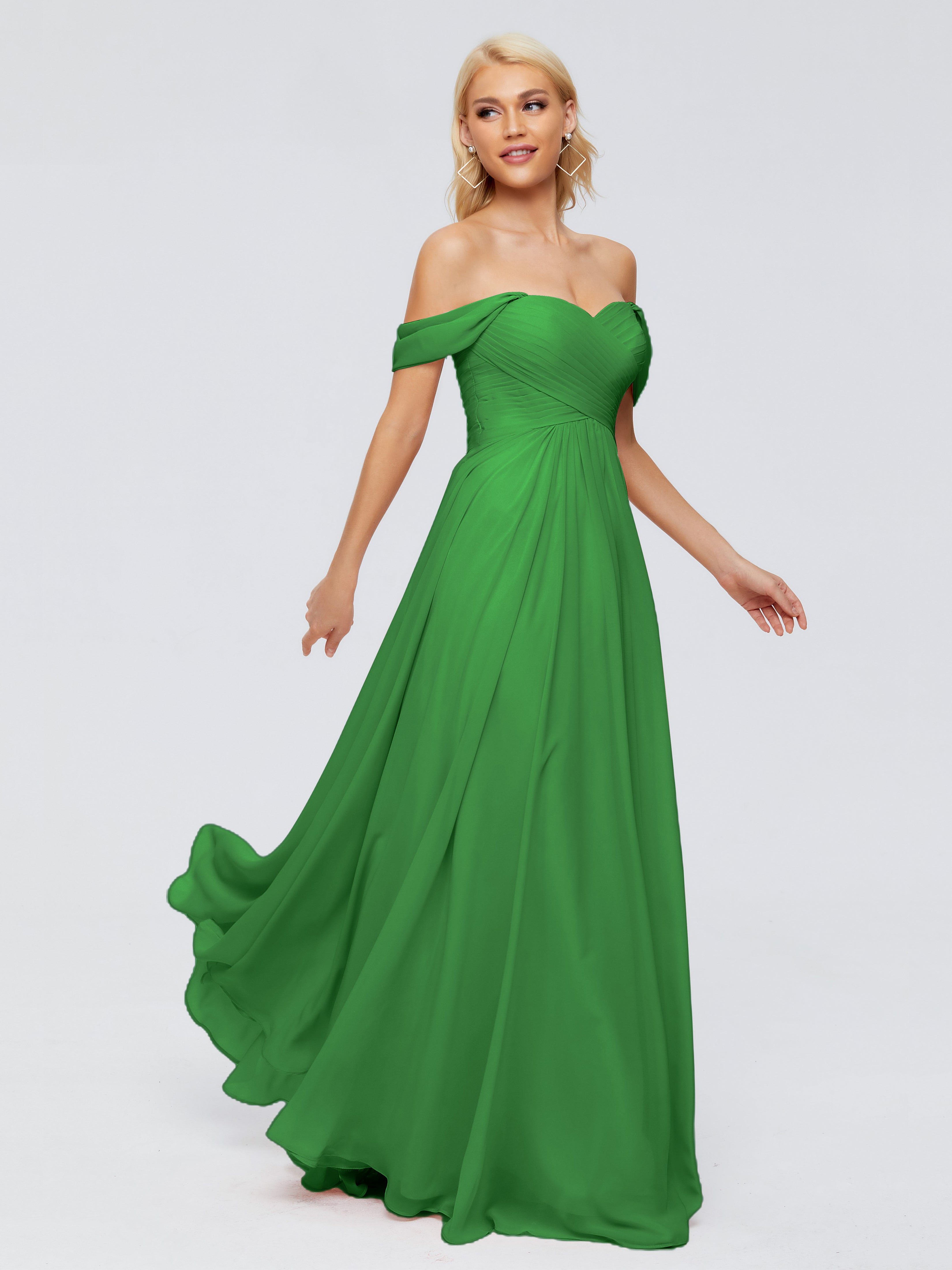 Robe Demoiselle D Honneur Verte Trapèze Encolure Dégagée Mousseline Robes Demoiselle D'Honneur