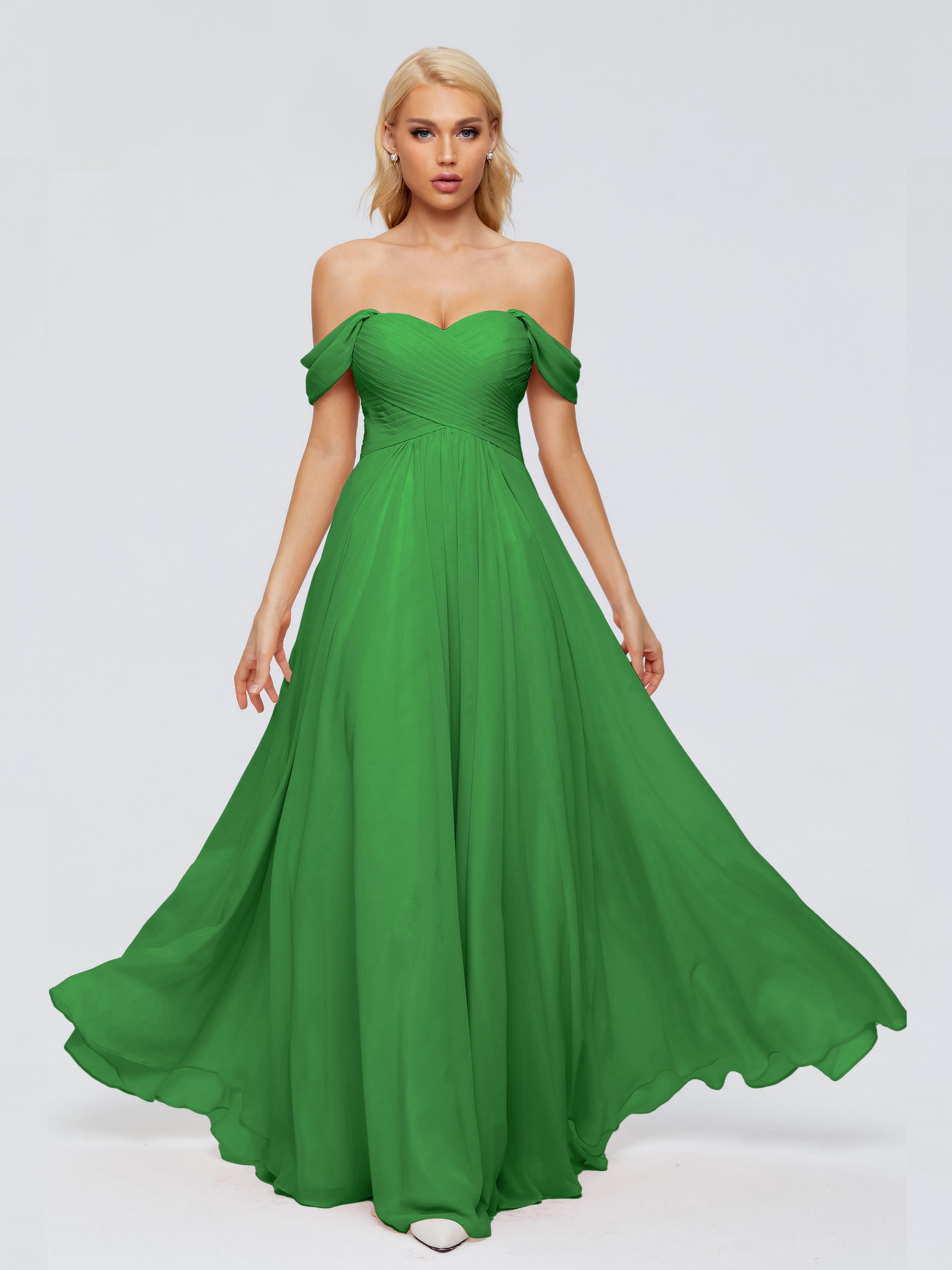 Robe Demoiselle D Honneur Verte Trapèze Encolure Dégagée Mousseline Robes Demoiselle D'Honneur