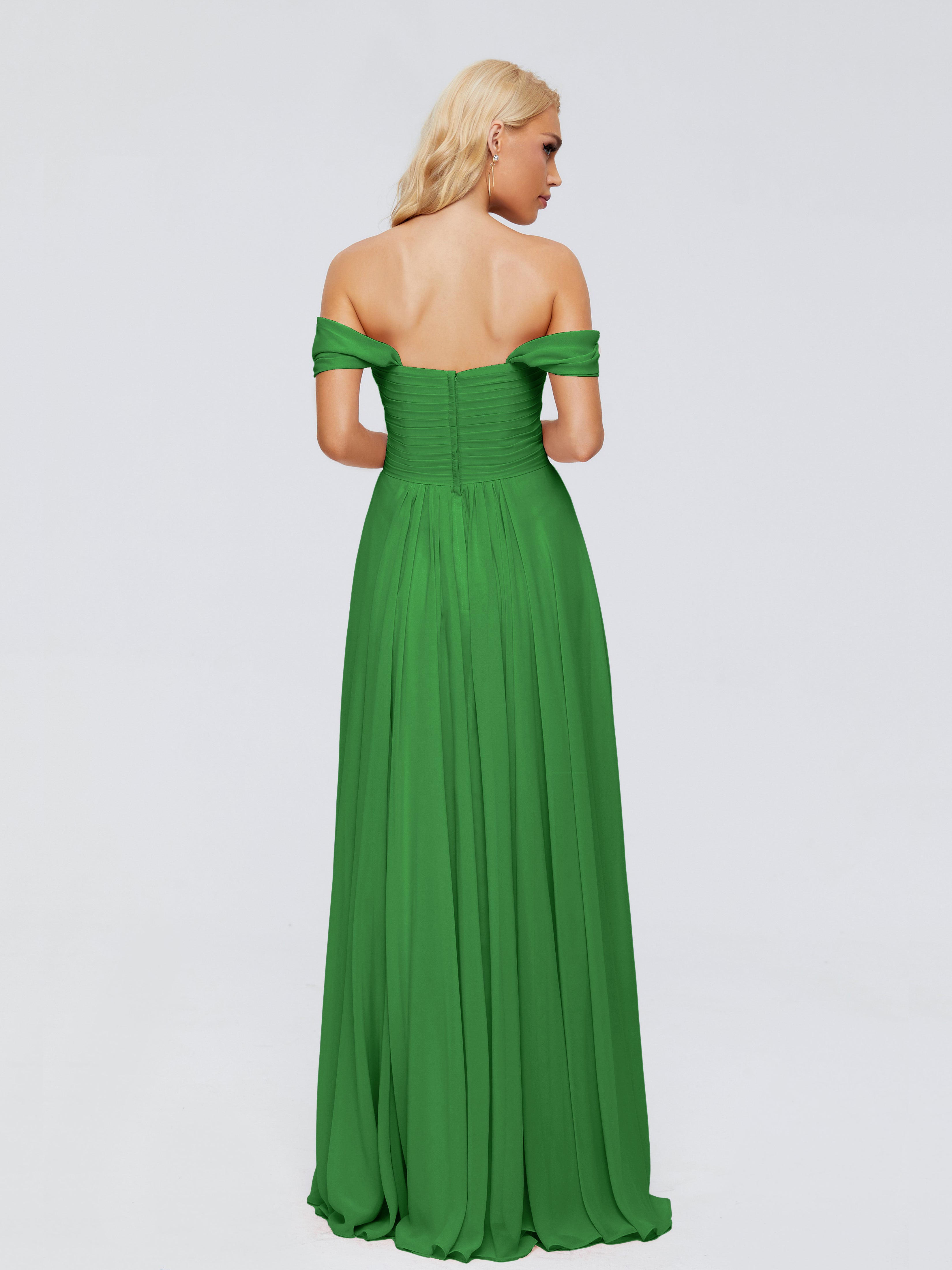 Robe Demoiselle D Honneur Verte Trapèze Encolure Dégagée Mousseline Robes Demoiselle D'Honneur