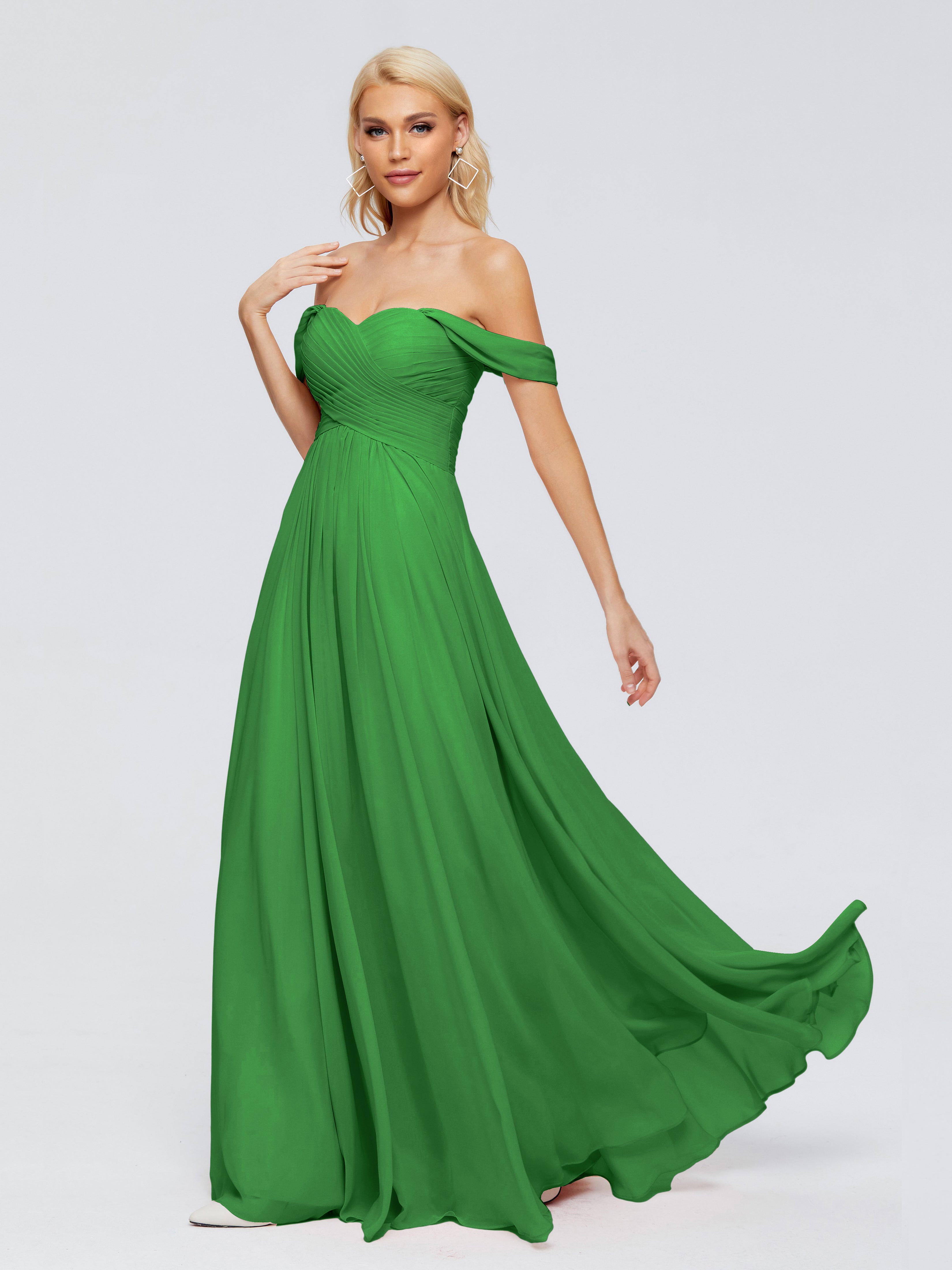 Robe Demoiselle D Honneur Verte Trapèze Encolure Dégagée Mousseline Robes Demoiselle D'Honneur