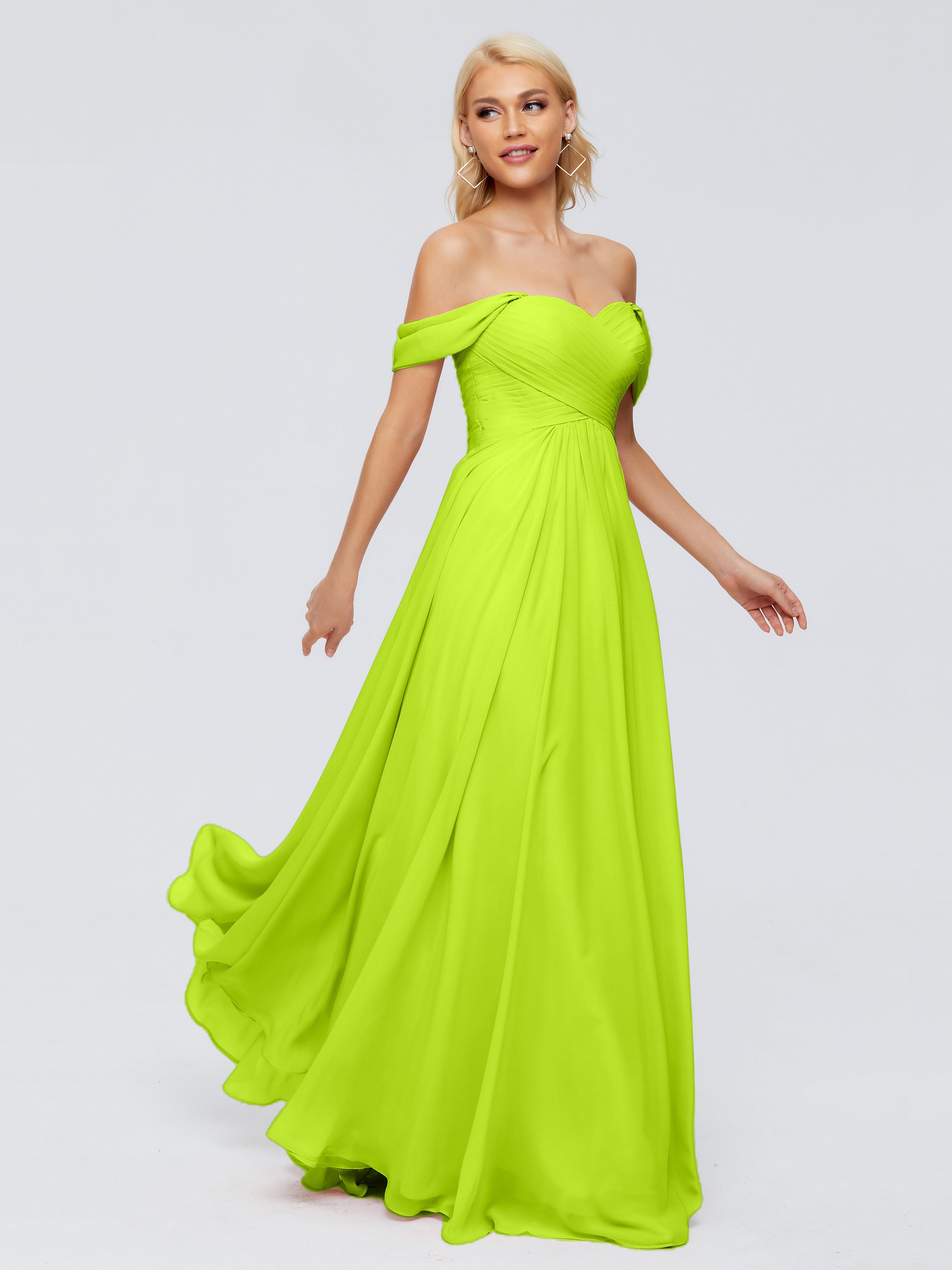 Robes De Demoiselle D'Honneur Vert Citron Trapèze Encolure Dégagée Mousseline Robes Demoiselle D'Honneur