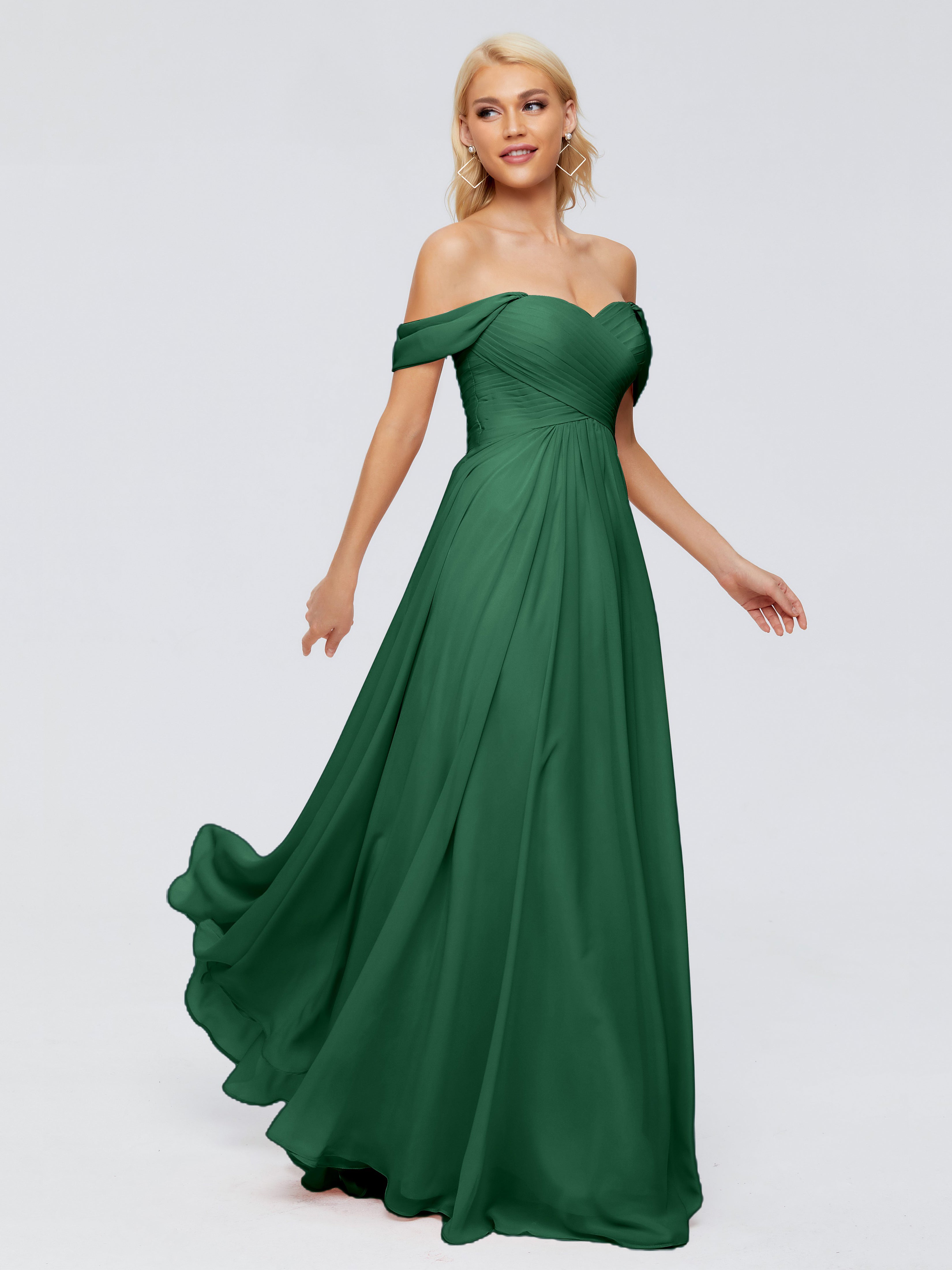 Robes De Demoiselle D'Honneur Vert Foncé Trapèze Encolure Dégagée Mousseline Robes Demoiselle D'Honneur