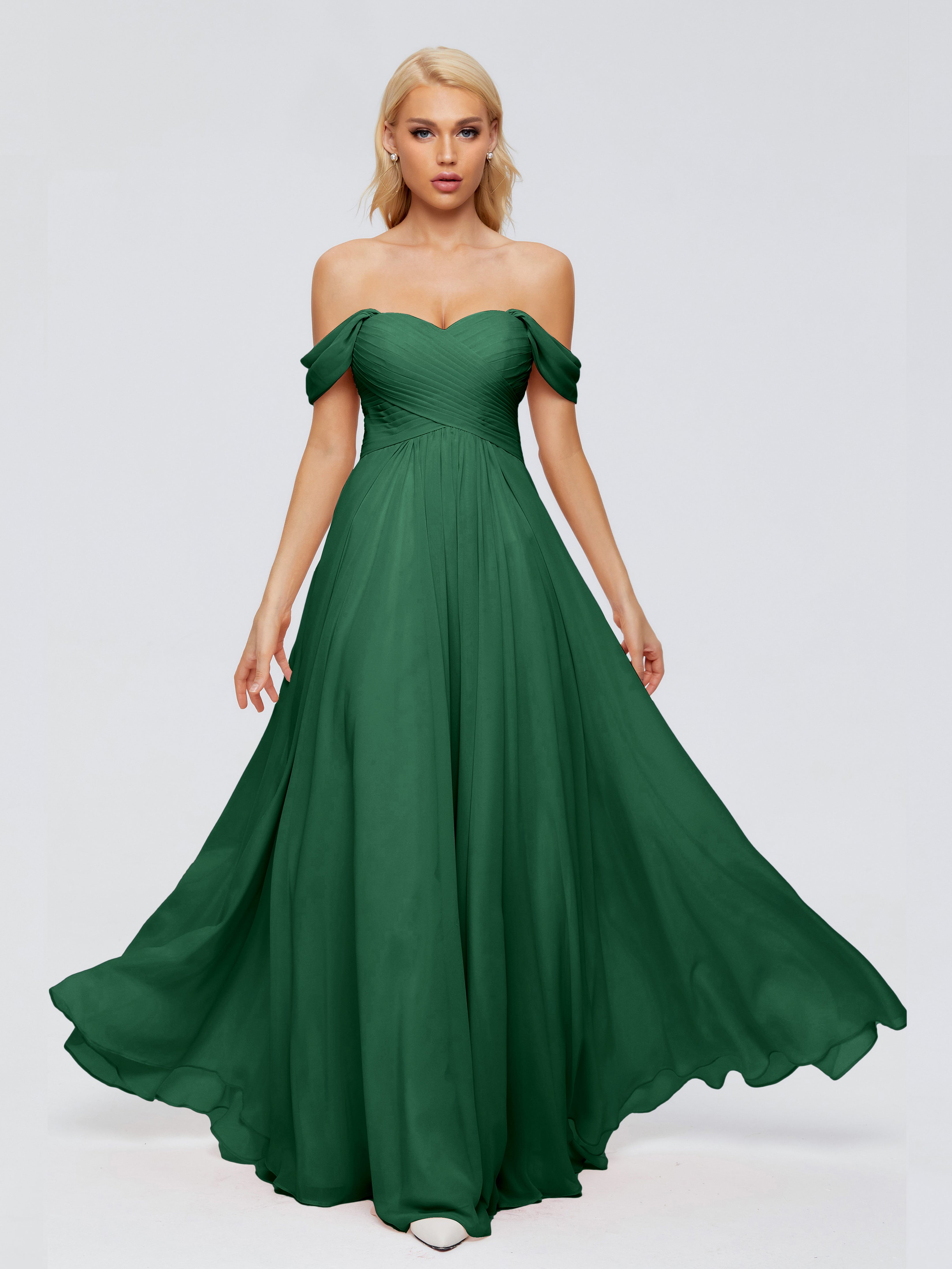 Robes De Demoiselle D'Honneur Vert Foncé Trapèze Encolure Dégagée Mousseline Robes Demoiselle D'Honneur