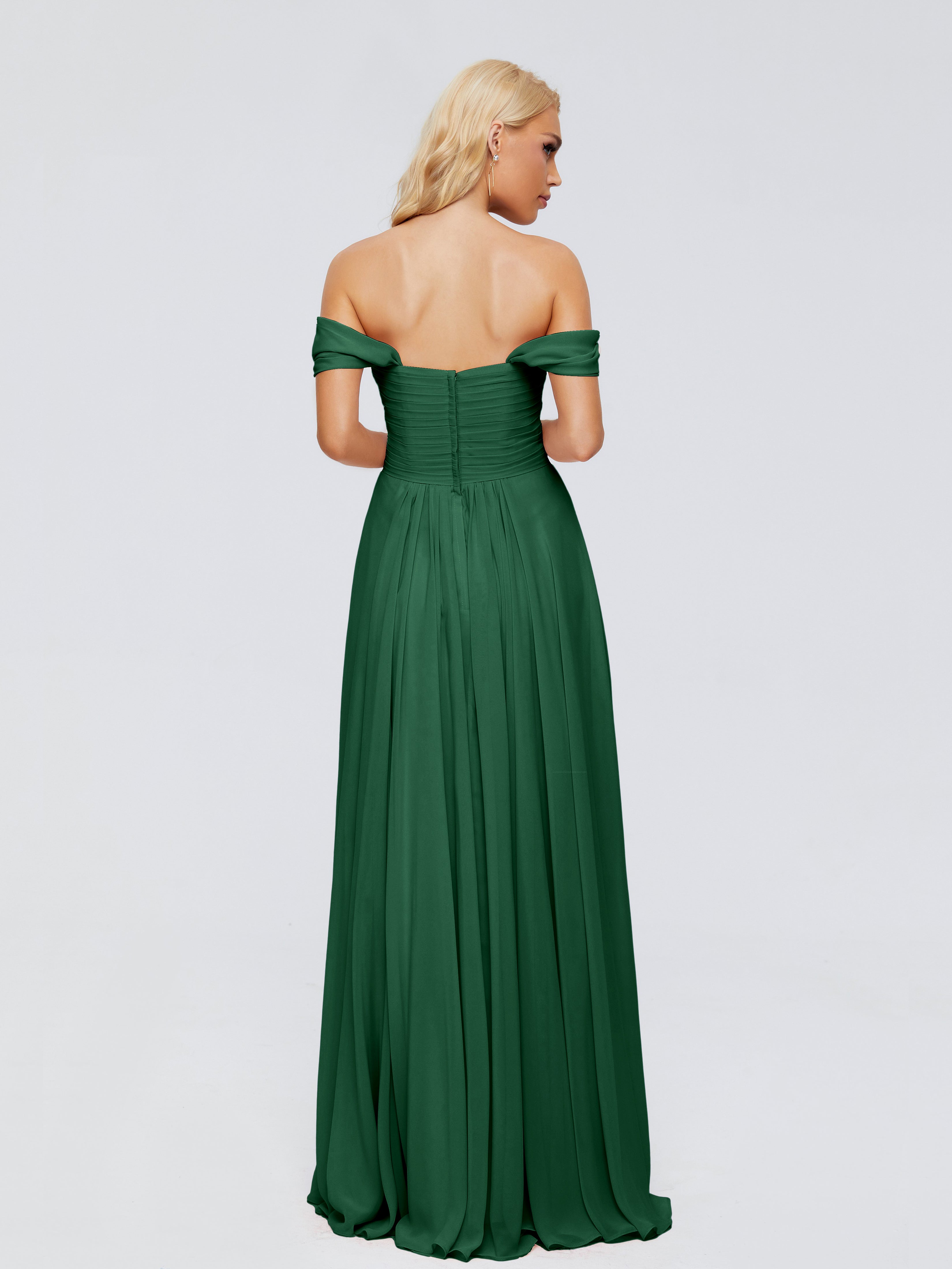 Robes De Demoiselle D'Honneur Vert Foncé Trapèze Encolure Dégagée Mousseline Robes Demoiselle D'Honneur