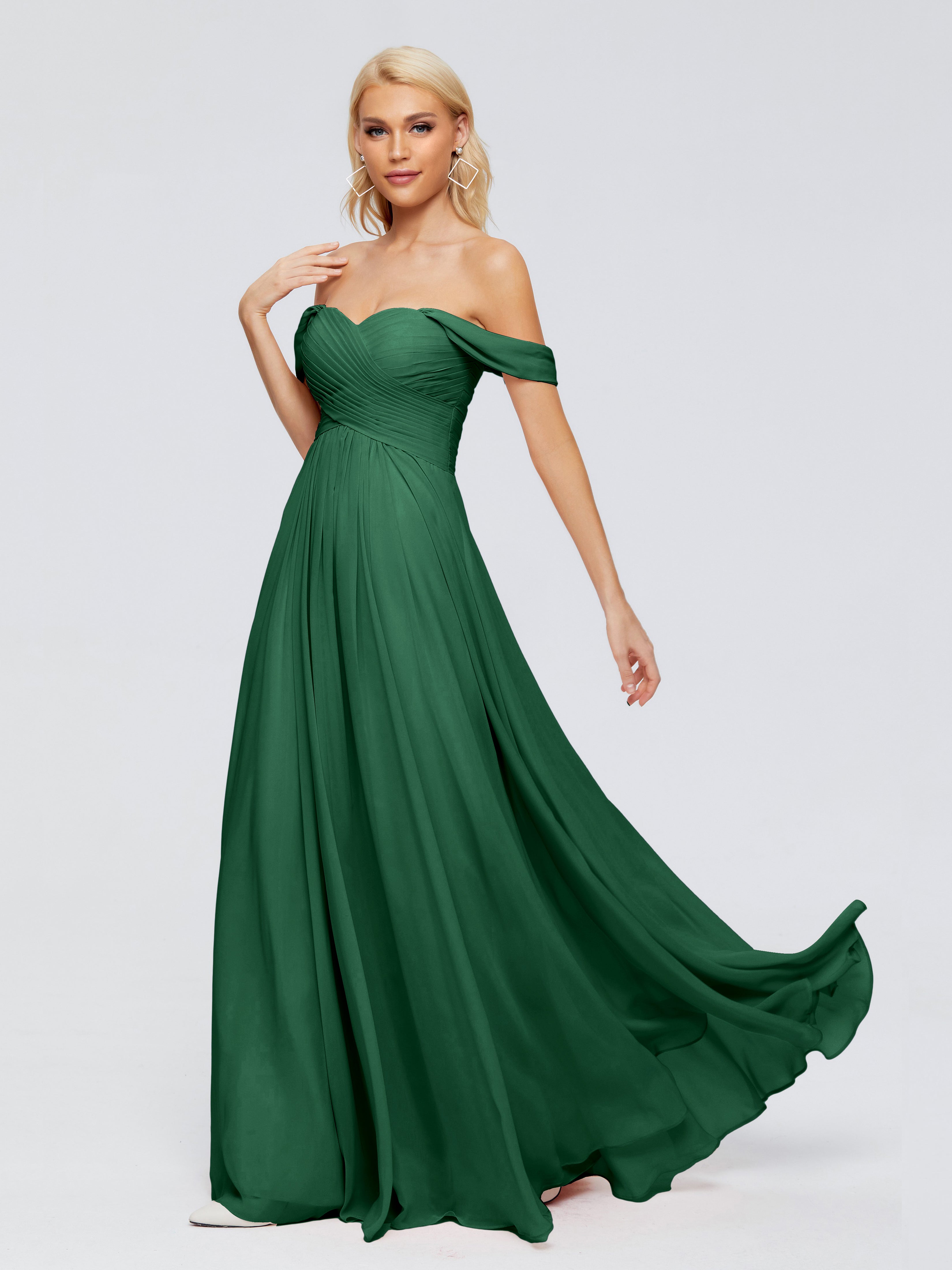 Robes De Demoiselle D'Honneur Vert Foncé Trapèze Encolure Dégagée Mousseline Robes Demoiselle D'Honneur