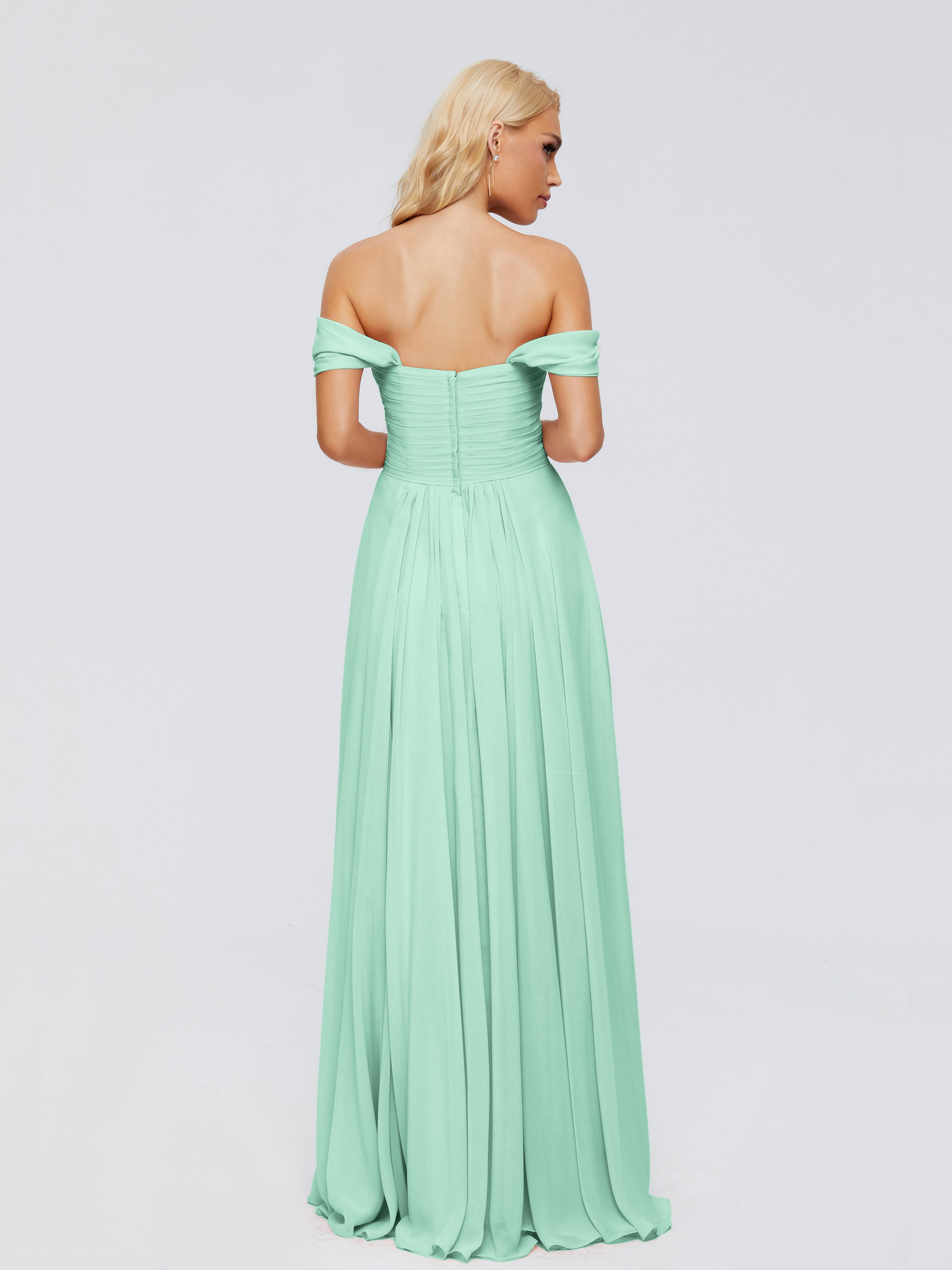 Robe Demoiselle D Honneur Vert Menthe Trapèze Encolure Dégagée Mousseline Robes Demoiselle D'Honneur