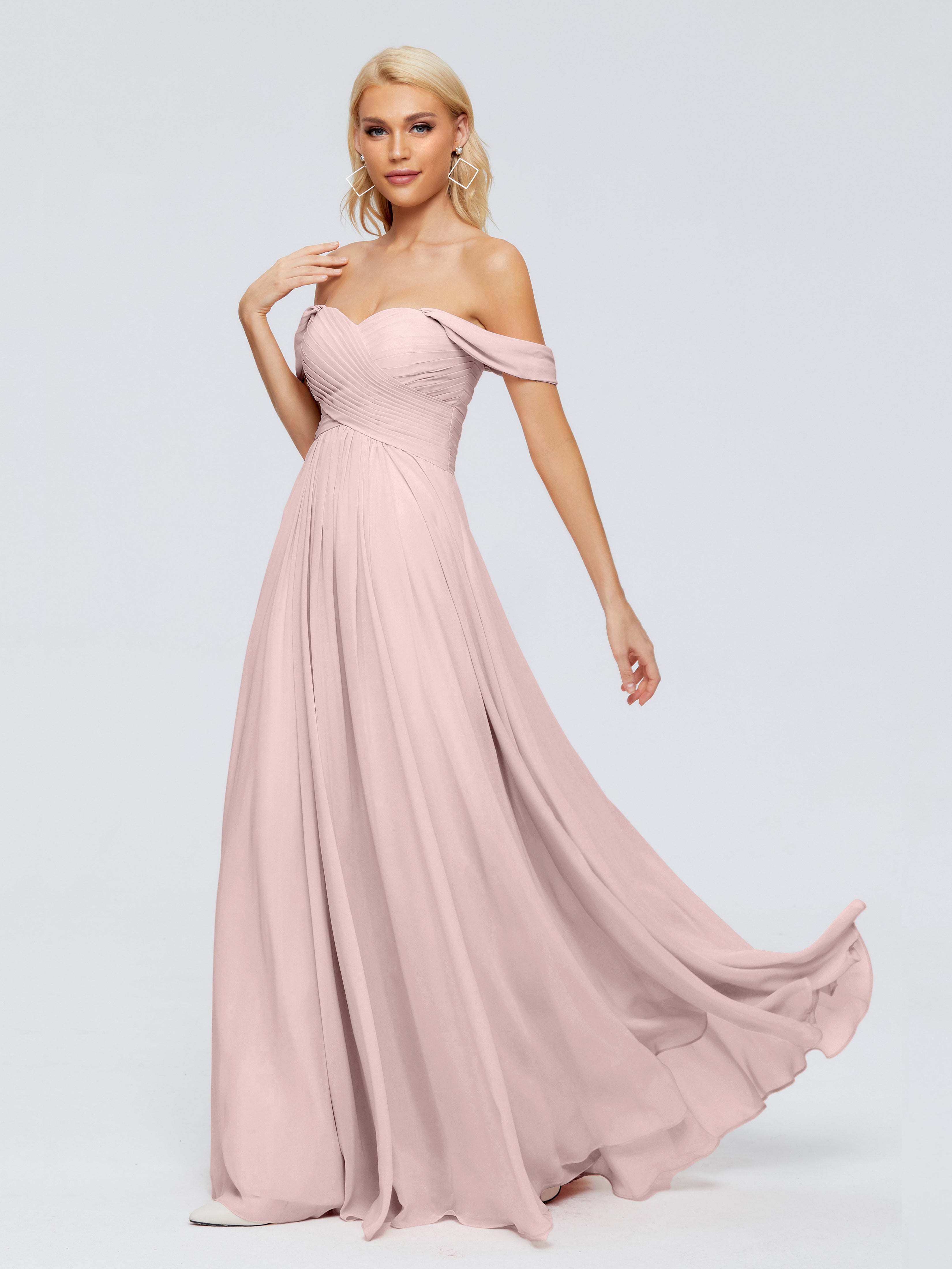 Trinity Trapèze Encolure dégagée Mousseline Robes Demoiselle d'Honneur en ROSE_POUDRE