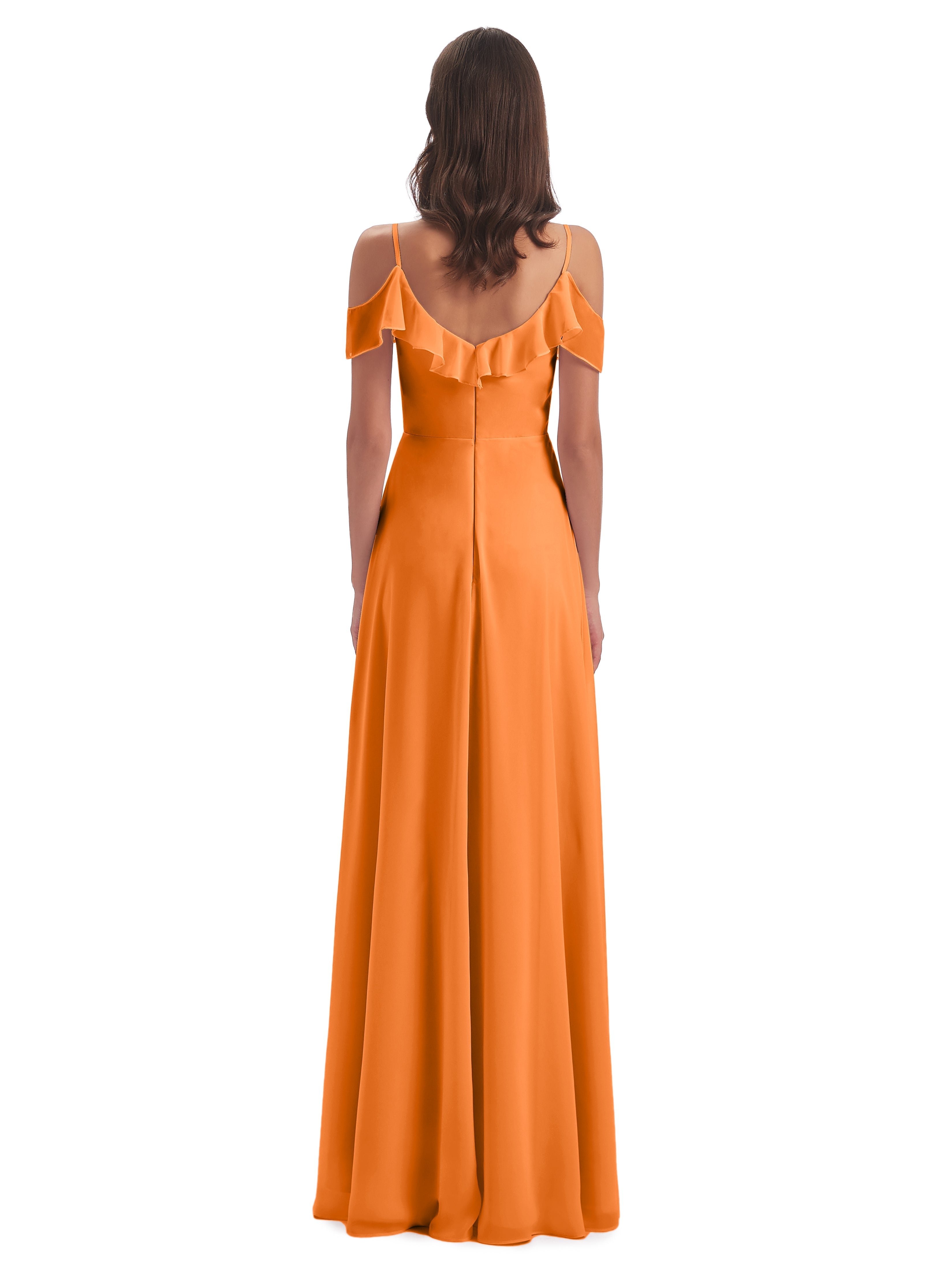 Robe Mousseline Orange Fourreau/Colonne Hors-La-Épaule Longue Robes Demoiselle D'Honneur