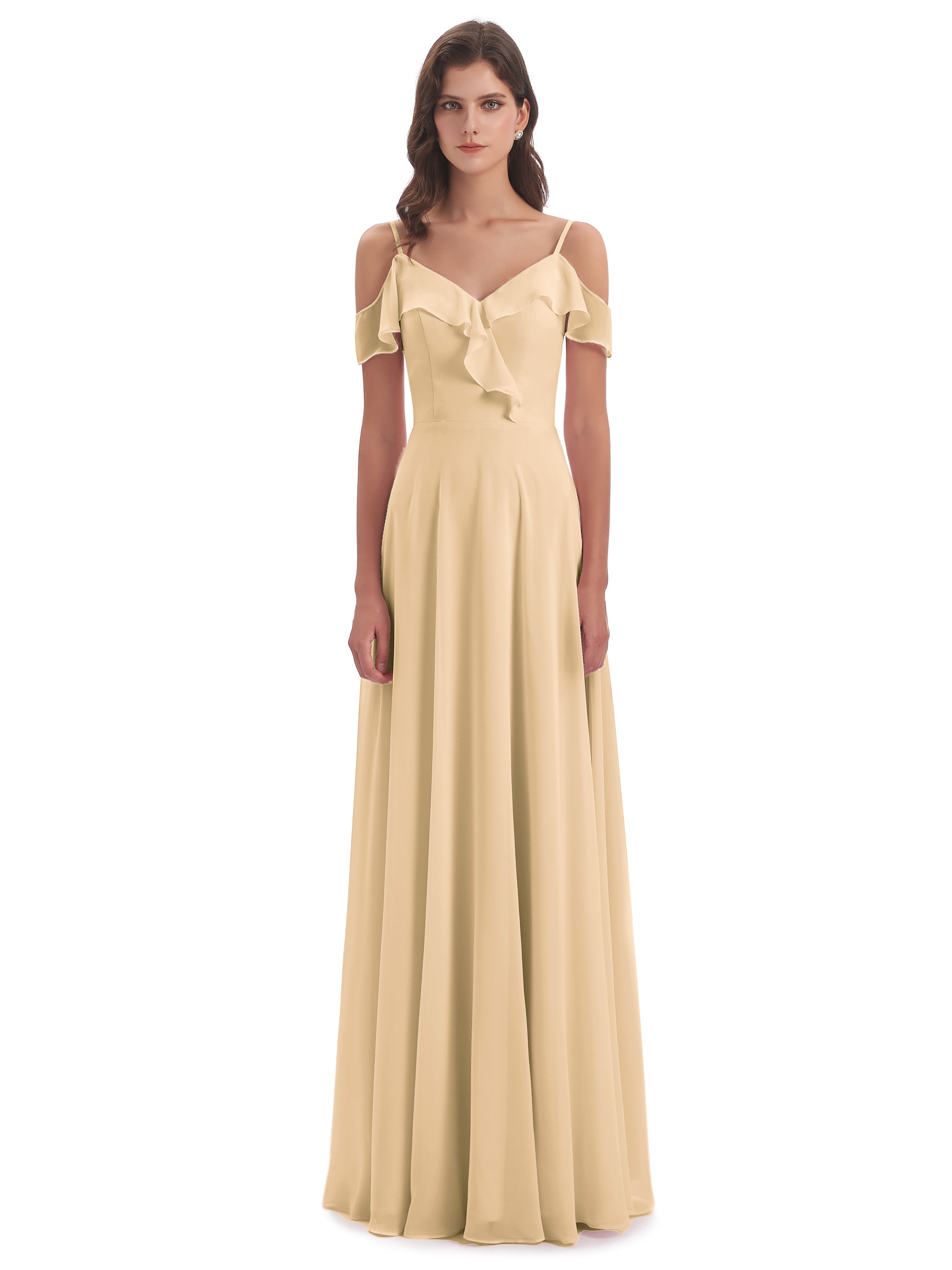 Robe Demoiselle D Honneur Couleur Peche Fourreau/Colonne Hors-La-Épaule Longue Robes Demoiselle D'Honneur