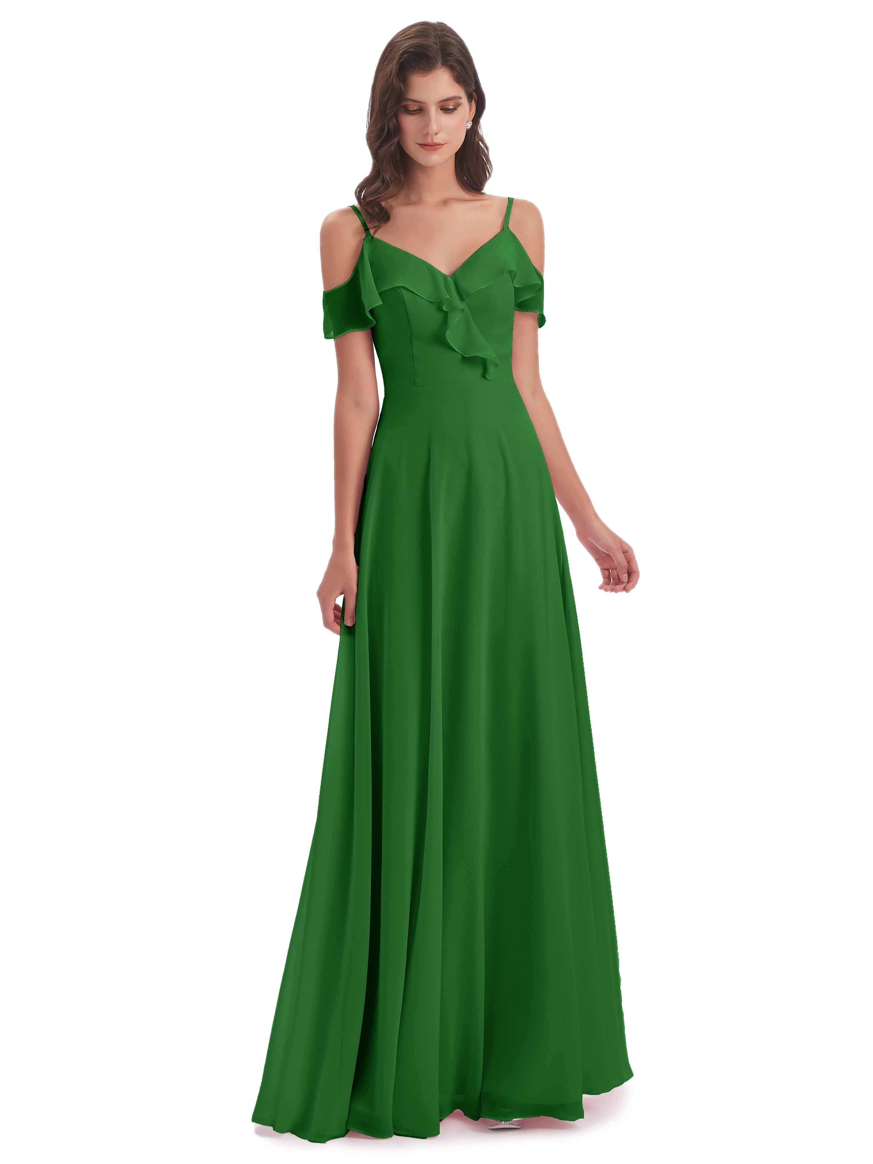 Robe De Demoiselle D Honneur Vert Fourreau/Colonne Hors-La-Épaule Longue Robes Demoiselle D'Honneur