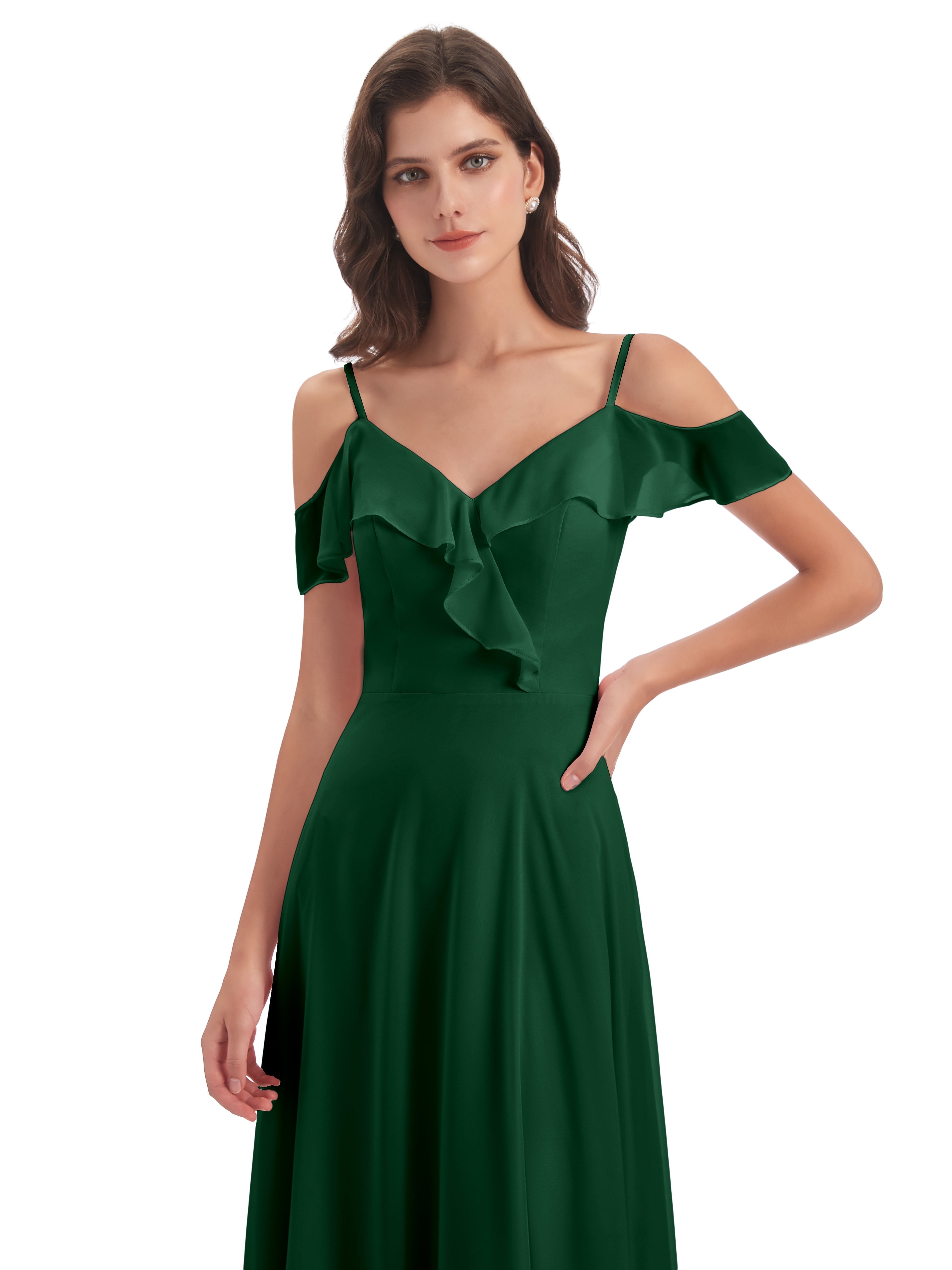 Robes De Demoiselle D'Honneur Vert Foncé Fourreau/Colonne Hors-La-Épaule Longue Robes Demoiselle D'Honneur