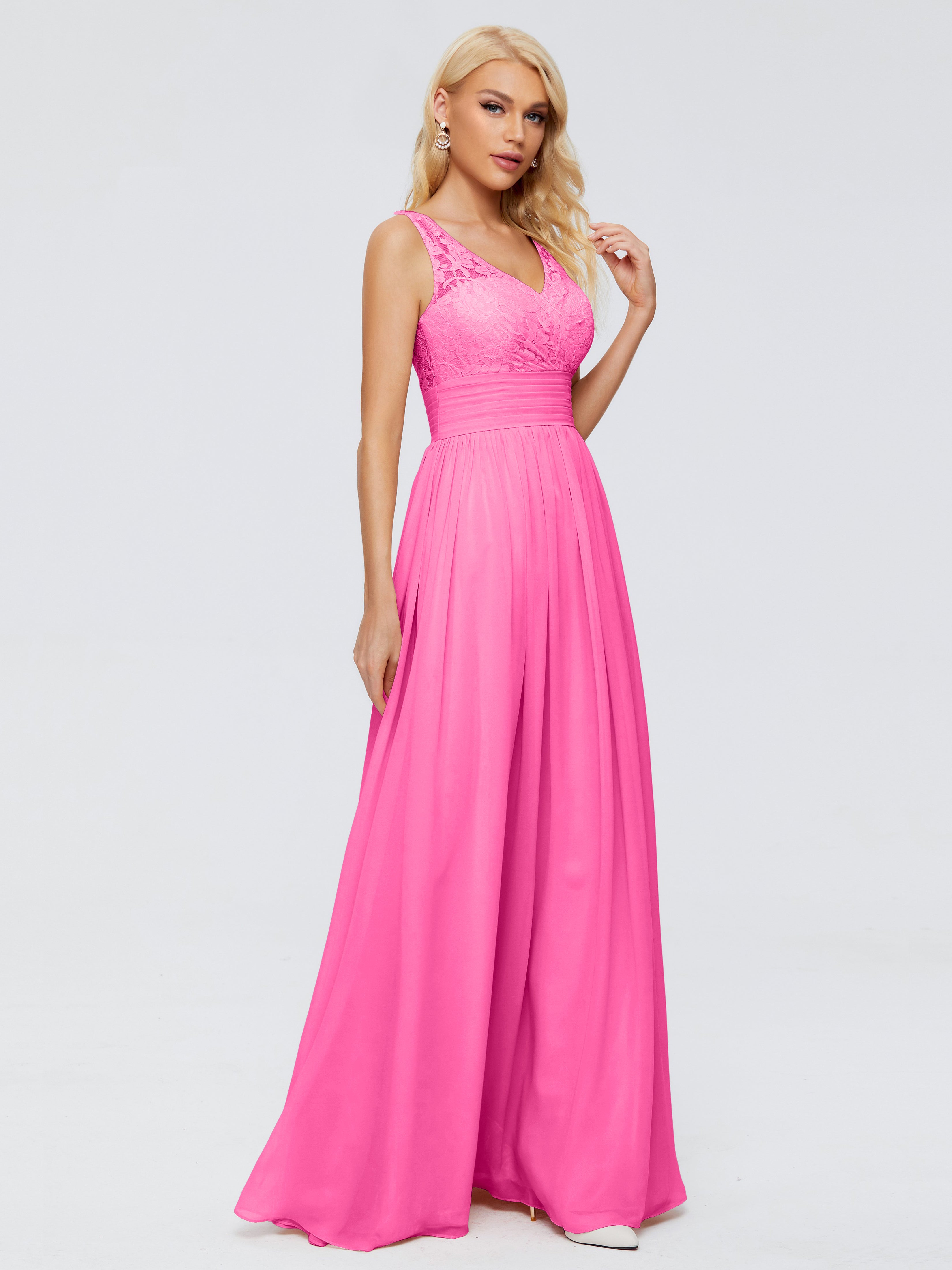 Robe Demoiselle D Honneur Azalée Trapèze Sans Manches Col V Bretelle Mousseline Robes Demoiselle D'Honneur