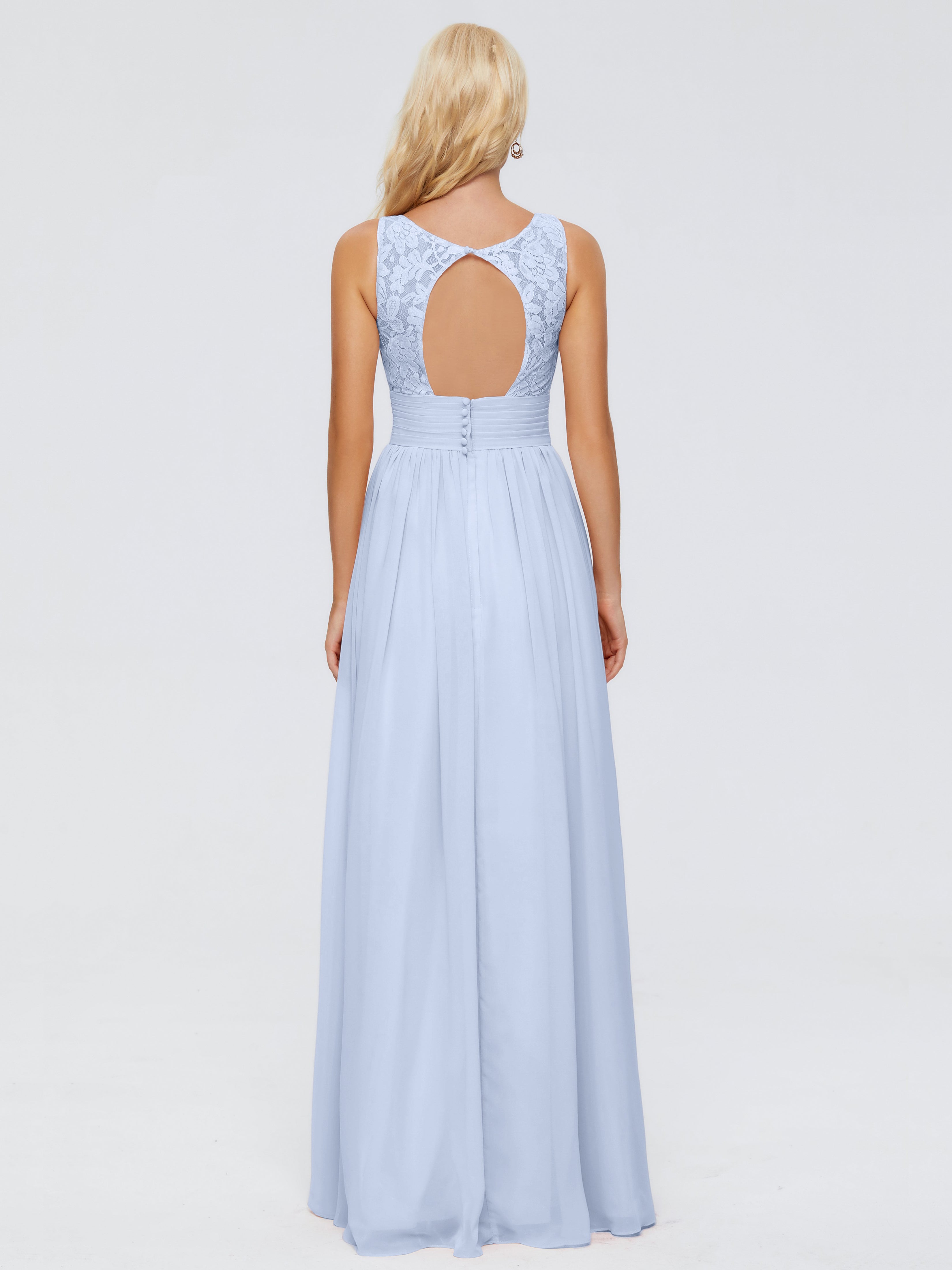 Robe Bleu Ciel Demoiselle D Honneur Trapèze Col V Bretelle Mousseline Robes Demoiselle D'Honneur