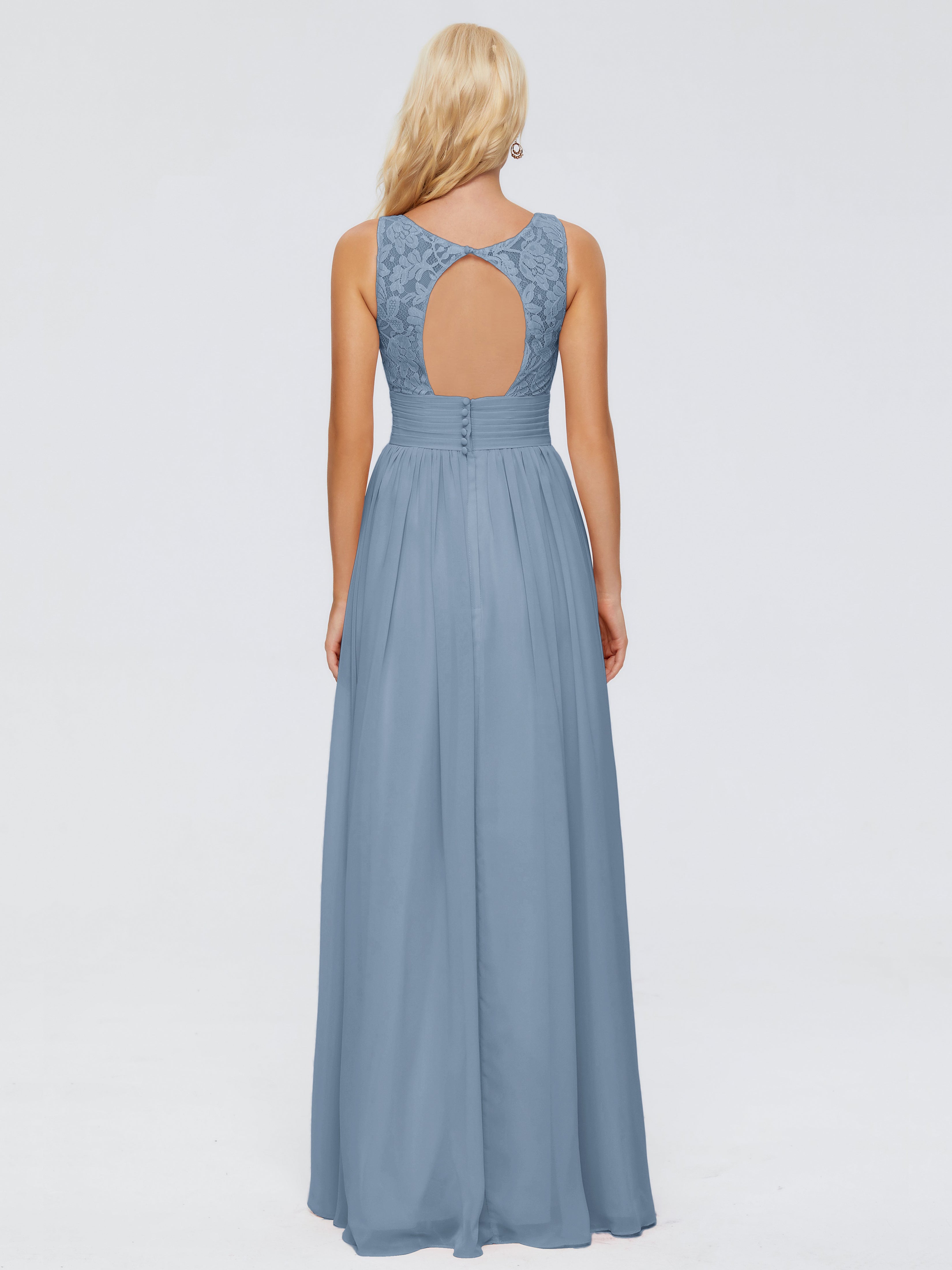 Robes De Demoiselle D'Honneur Bleu De Schiste Trapèze Sans Manches Col V Bretelle Mousseline Robes Demoiselle D'Honneur