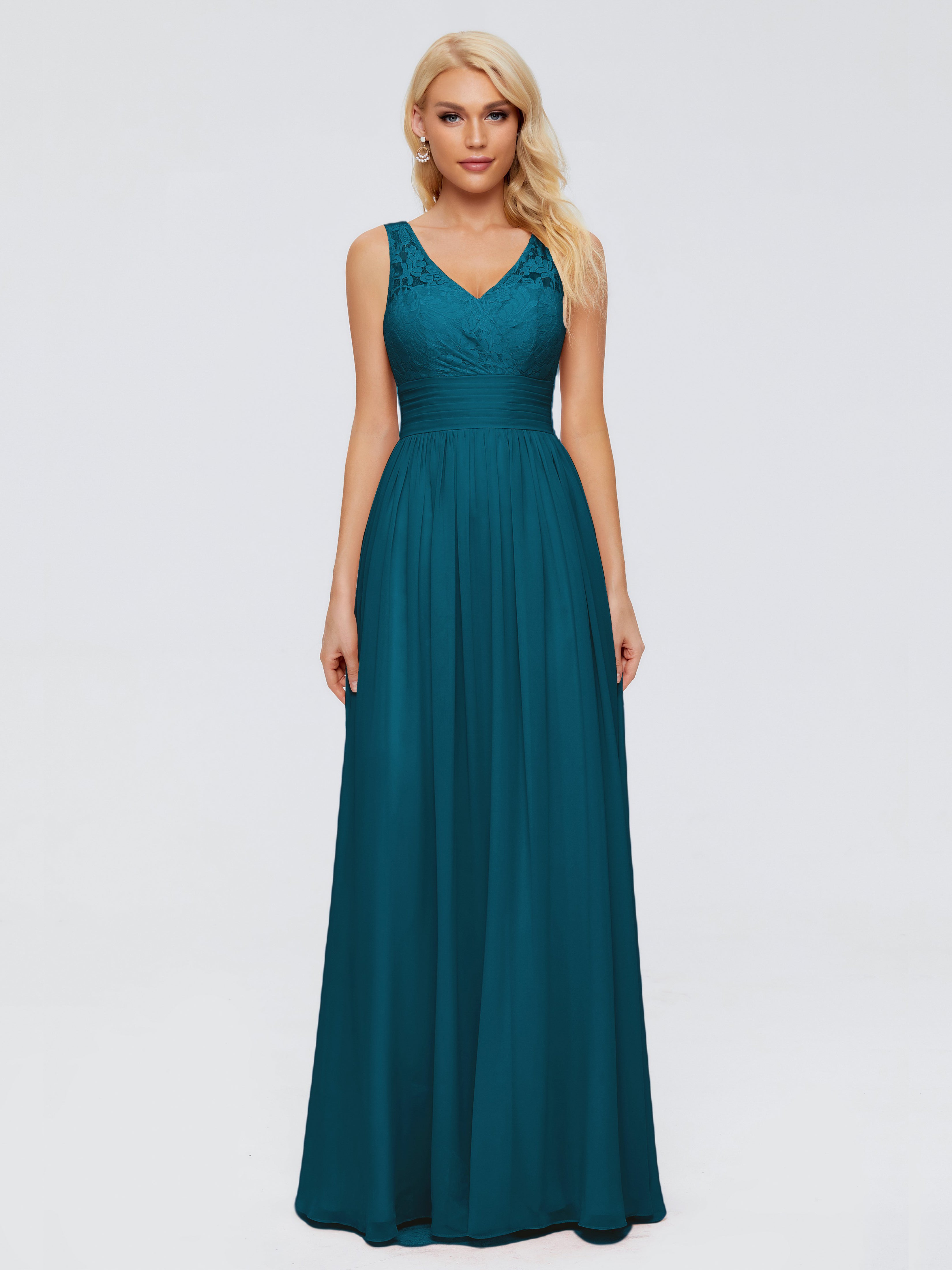 Robe De Demoiselle D'Honneur Bleu Encre Trapèze Col V Bretelle Mousseline Robes Demoiselle D'Honneur