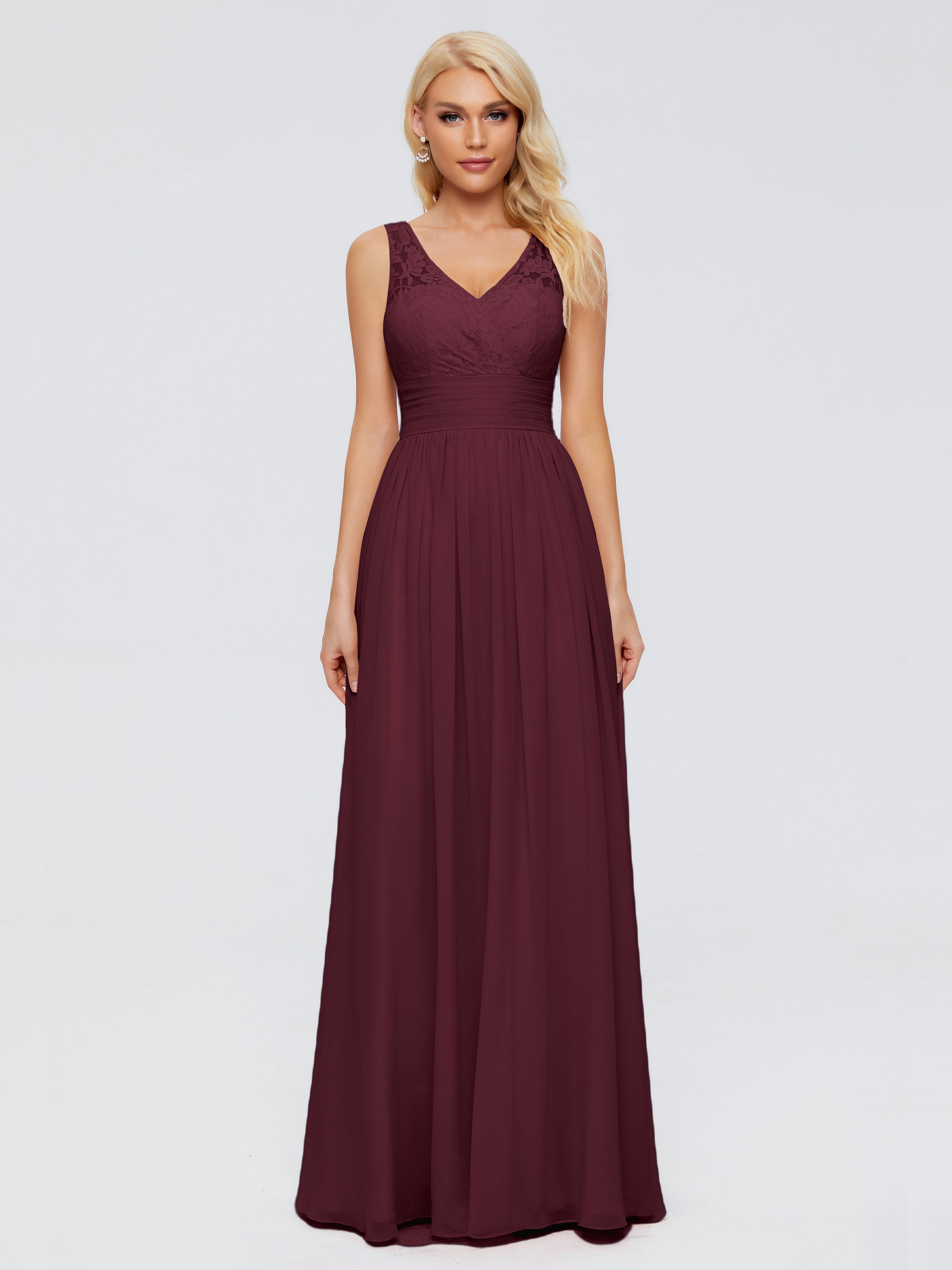 Robes De Demoiselle D'Honneur Cabernet Trapèze Sans Manches Col V Bretelle Mousseline Robes Demoiselle D'Honneur