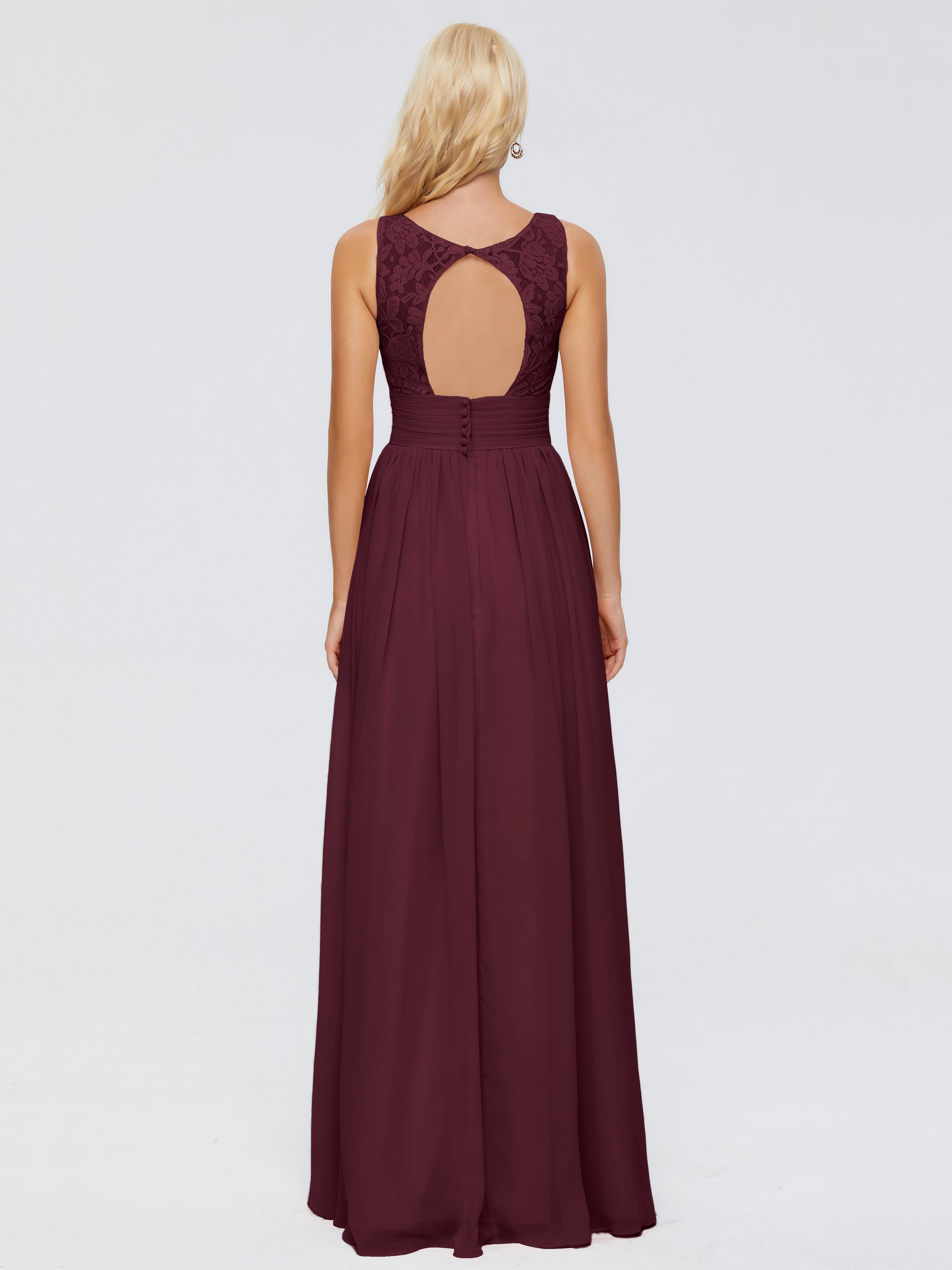 Robes De Demoiselle D'Honneur Cabernet Trapèze Sans Manches Col V Bretelle Mousseline Robes Demoiselle D'Honneur