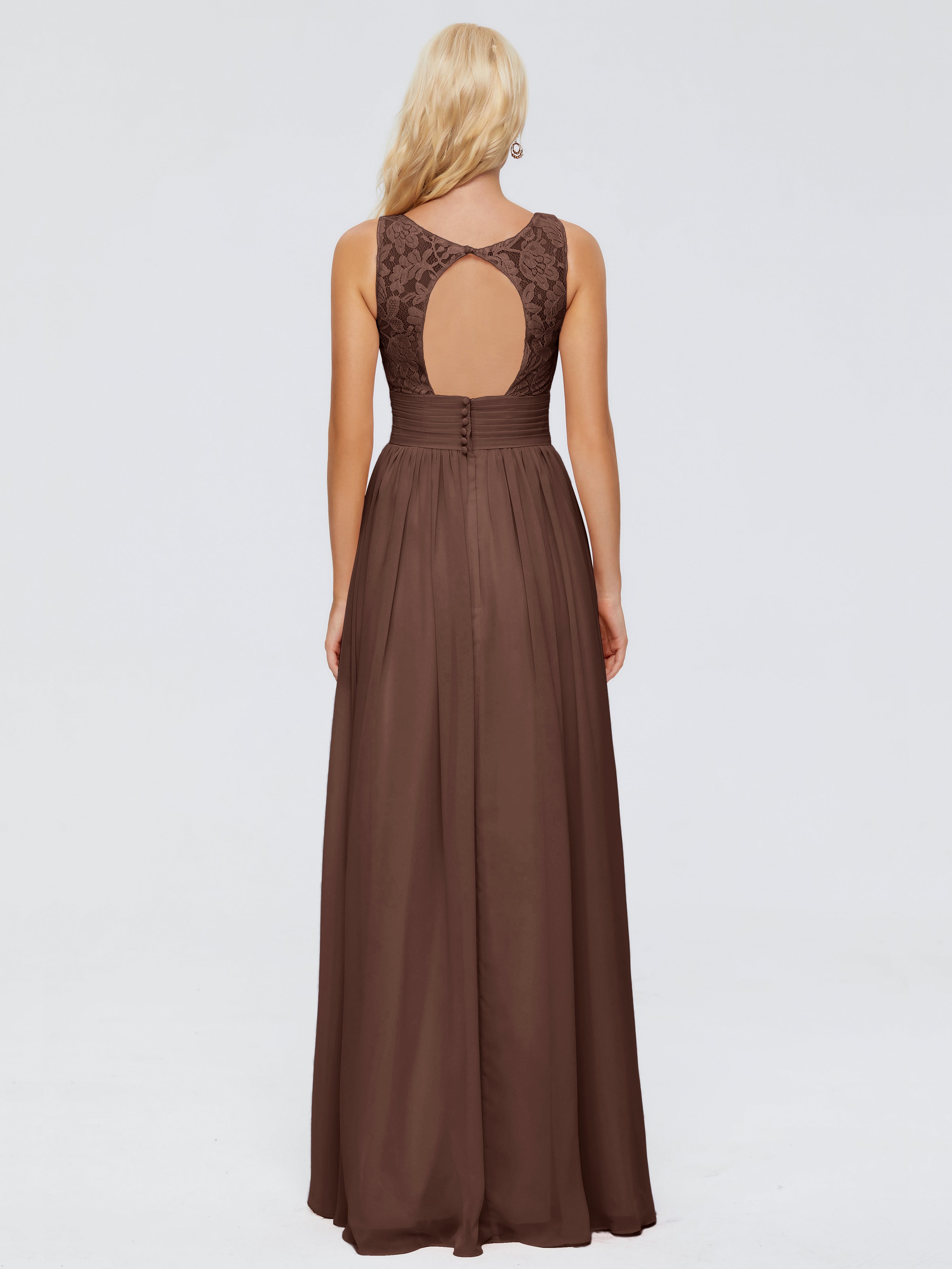 Robe Marron Chocolat Demoiselle D Honneur Trapèze Col V Bretelle Mousseline Robes Demoiselle D'Honneur