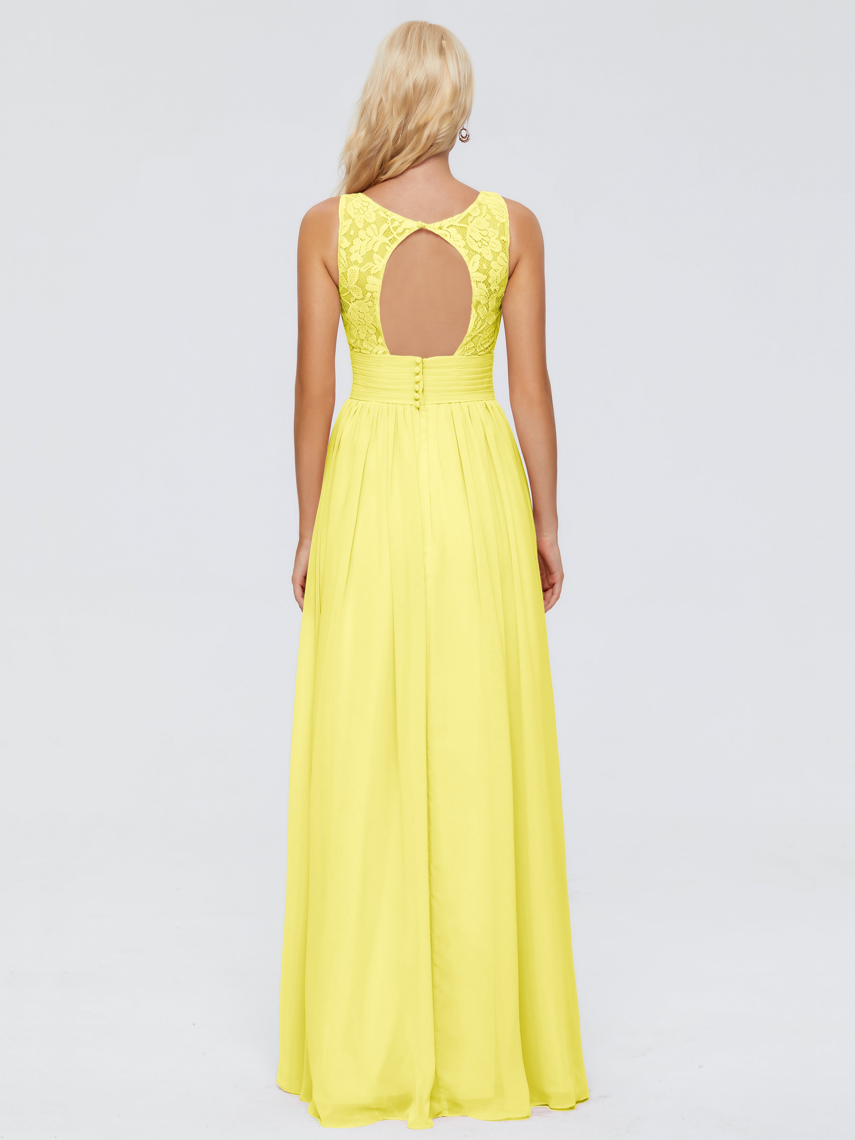 Robes De Demoiselle D'Honneur Citron Trapèze Sans Manches Col V Bretelle Mousseline Robes Demoiselle D'Honneur