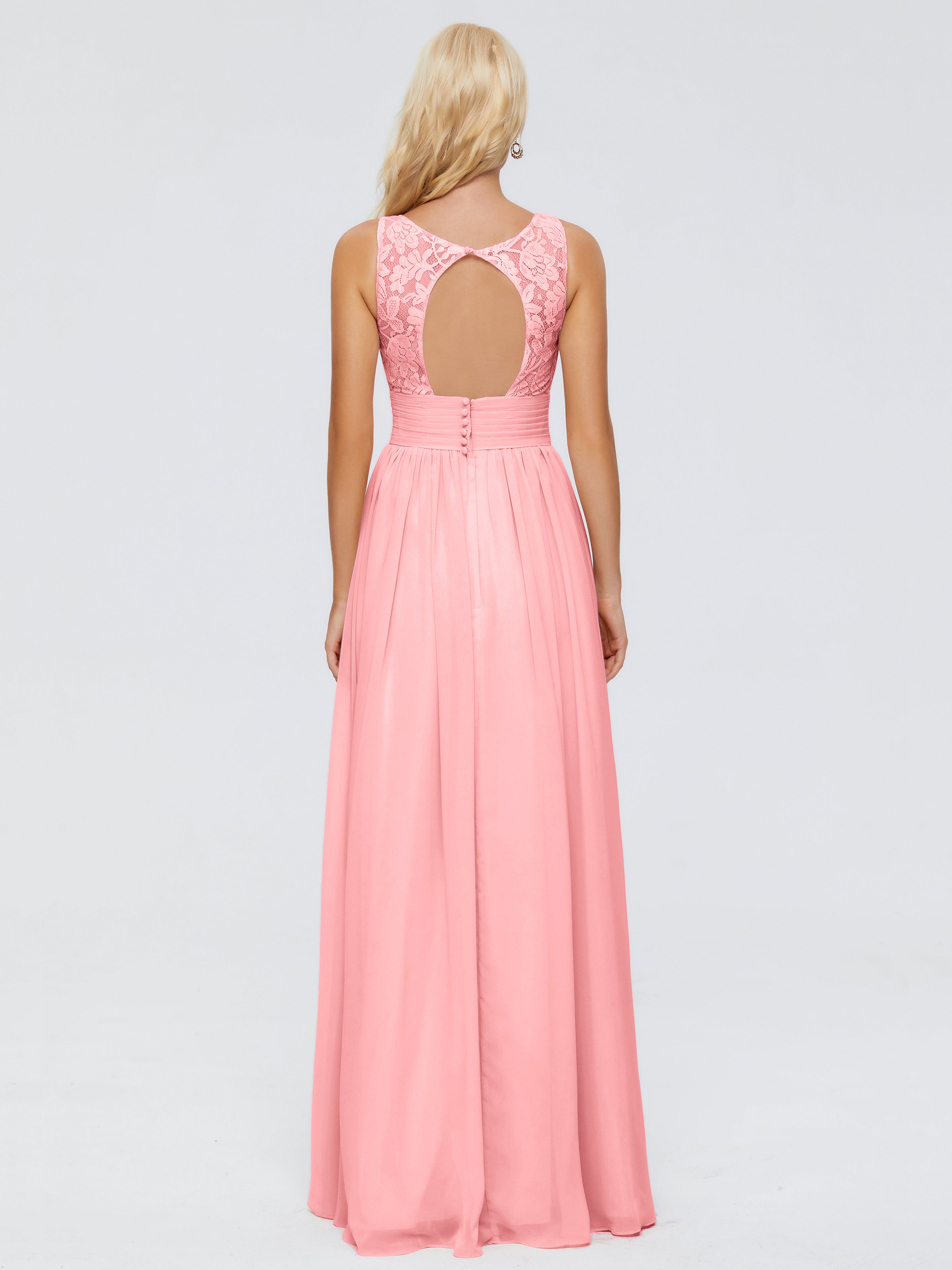 Robes De Demoiselle D'Honneur En Flamant Trapèze Col V Bretelle Mousseline Robes Demoiselle D'Honneur