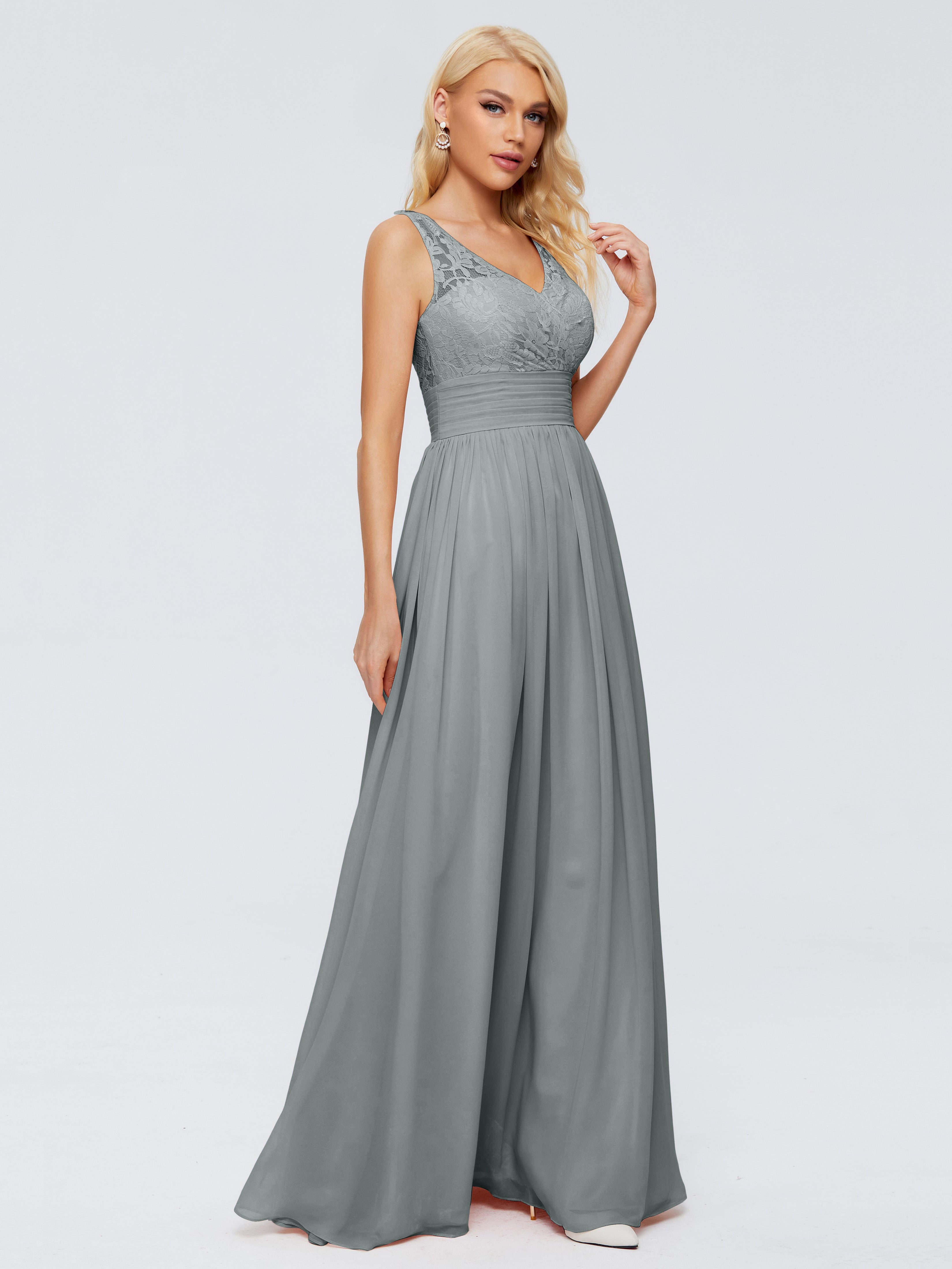 Demoiselle D Honneur Robe Grise Trapèze Col V Bretelle Mousseline Robes Demoiselle D'Honneur