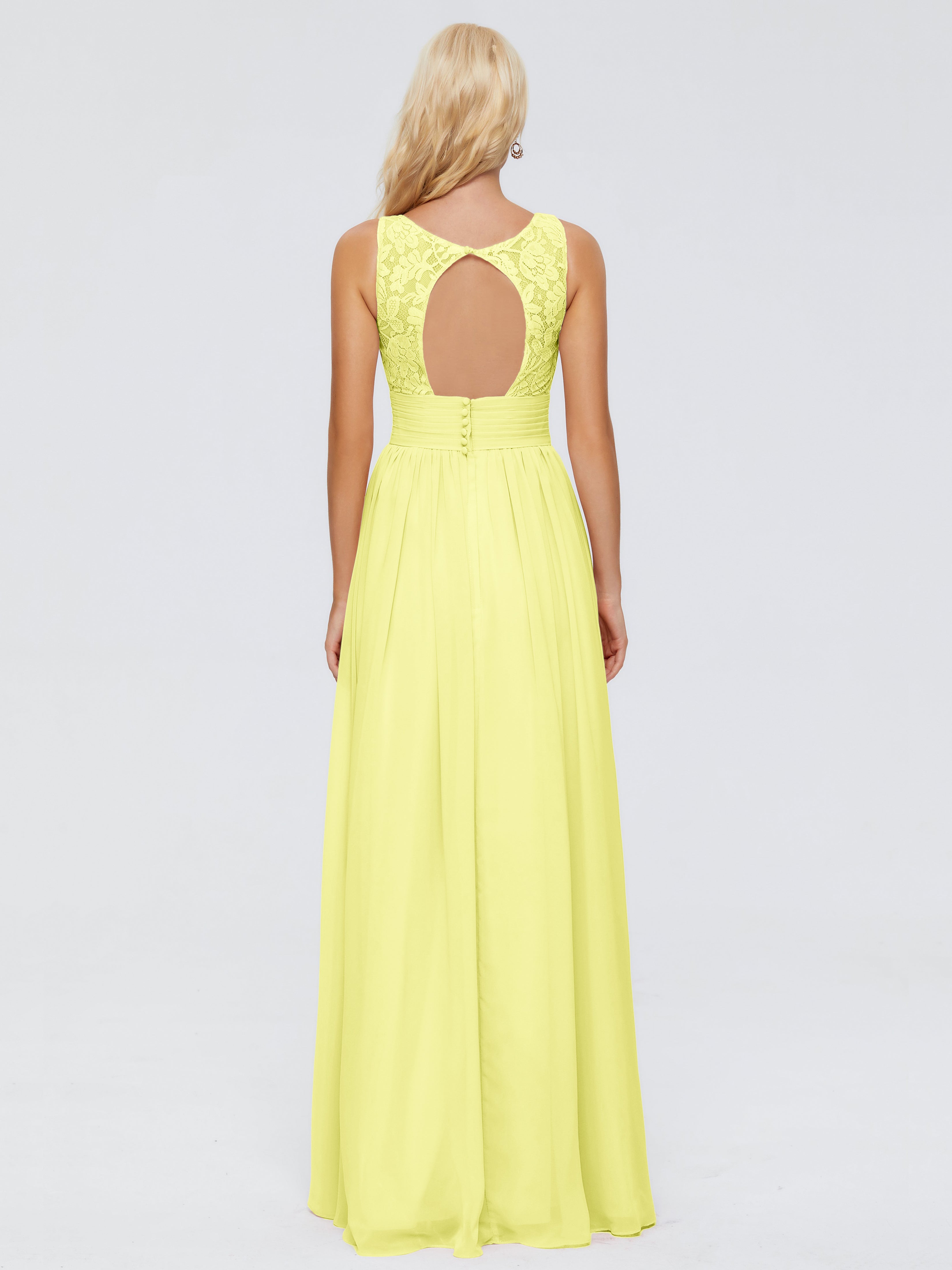 Robes De Demoiselle D'Honneur Jonquille Trapèze Sans Manches Col V Bretelle Mousseline Robes Demoiselle D'Honneur