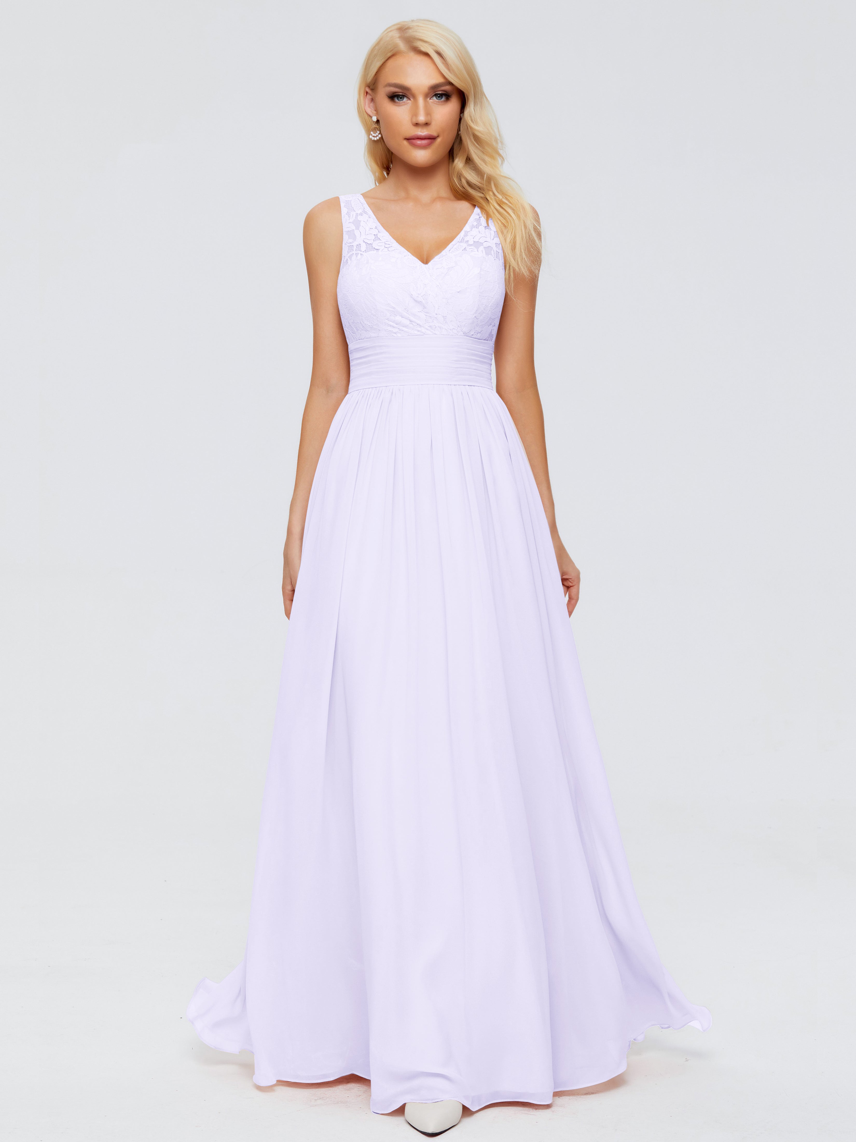 Demoiselle D Honneur Lilas Trapèze Col V Bretelle Mousseline Robes Demoiselle D'Honneur