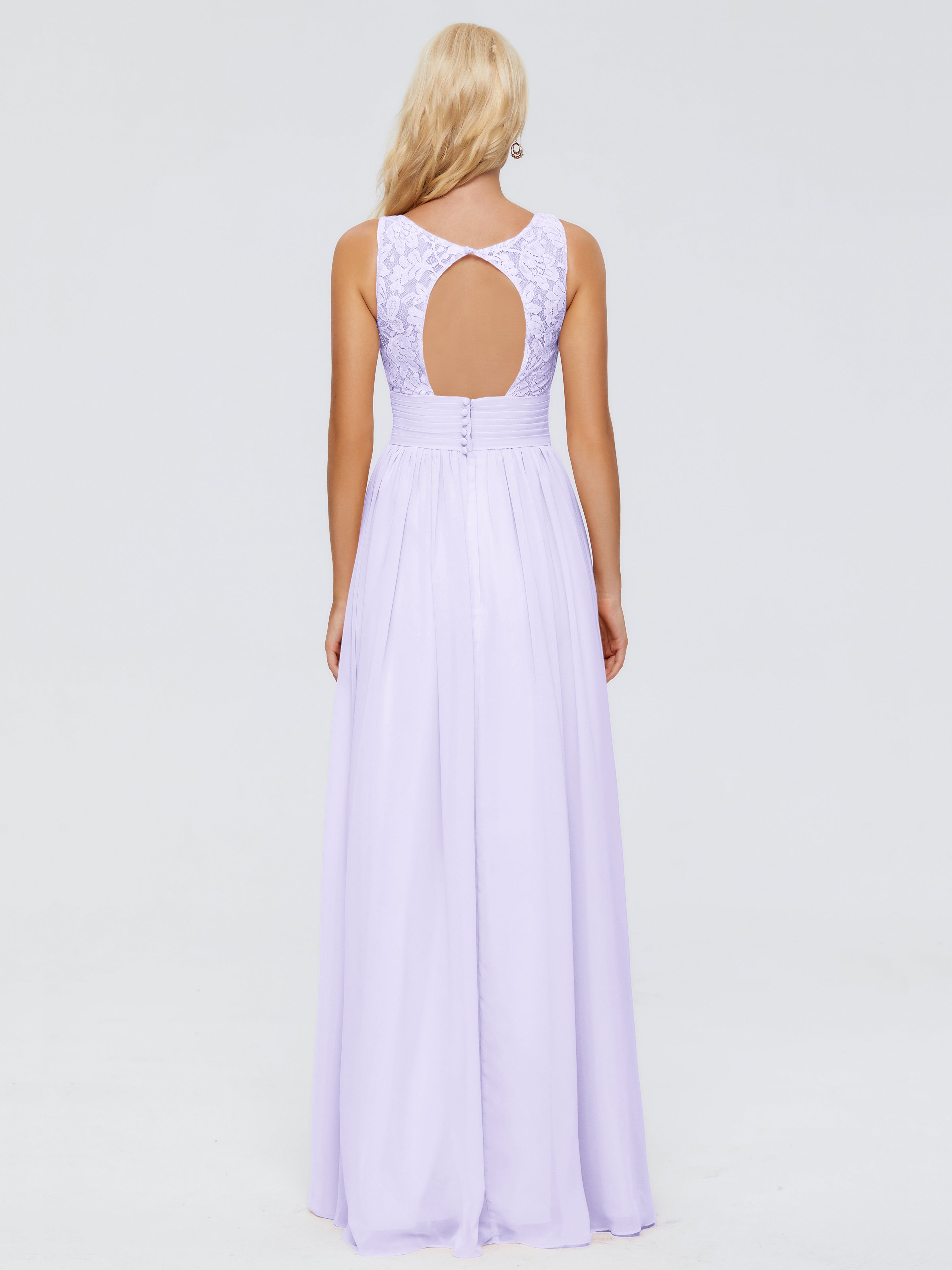 Demoiselle D Honneur Lilas Trapèze Col V Bretelle Mousseline Robes Demoiselle D'Honneur