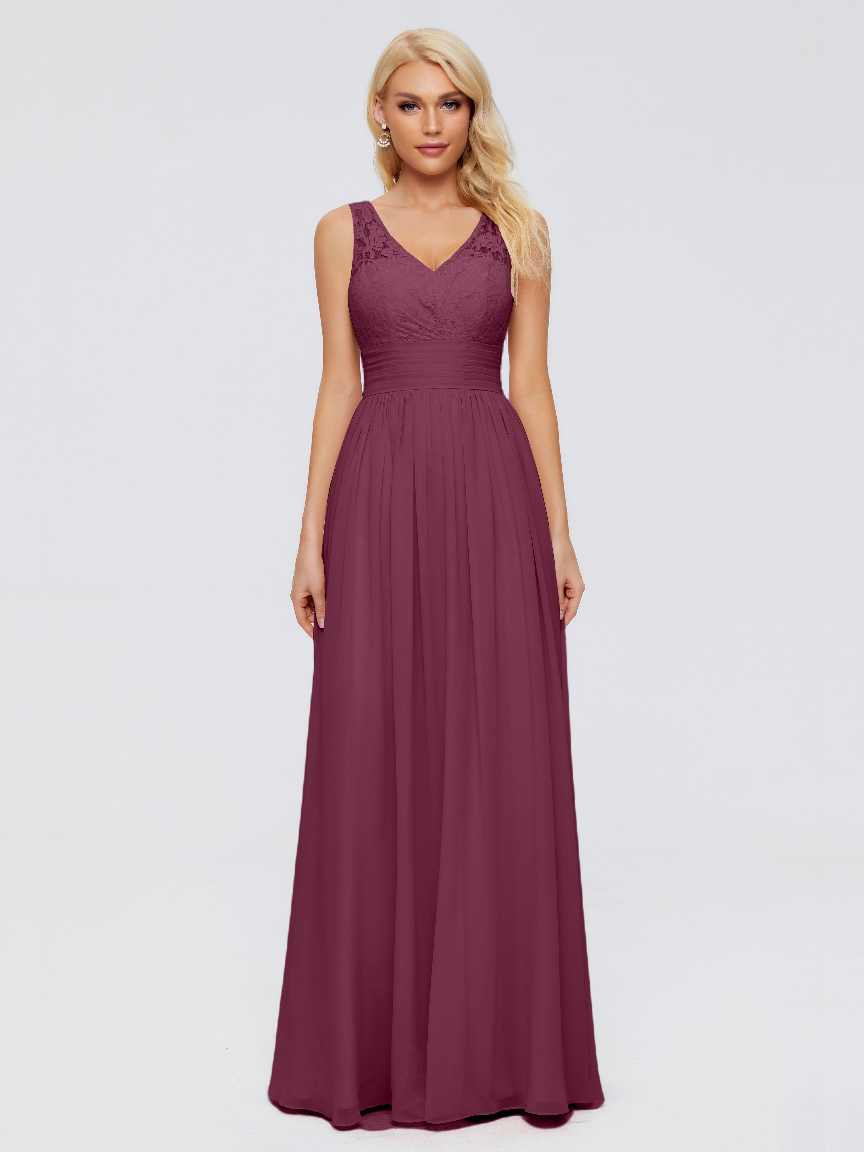 Robes De Demoiselle D'Honneur Mûre Trapèze Sans Manches Col V Bretelle Mousseline Robes Demoiselle D'Honneur