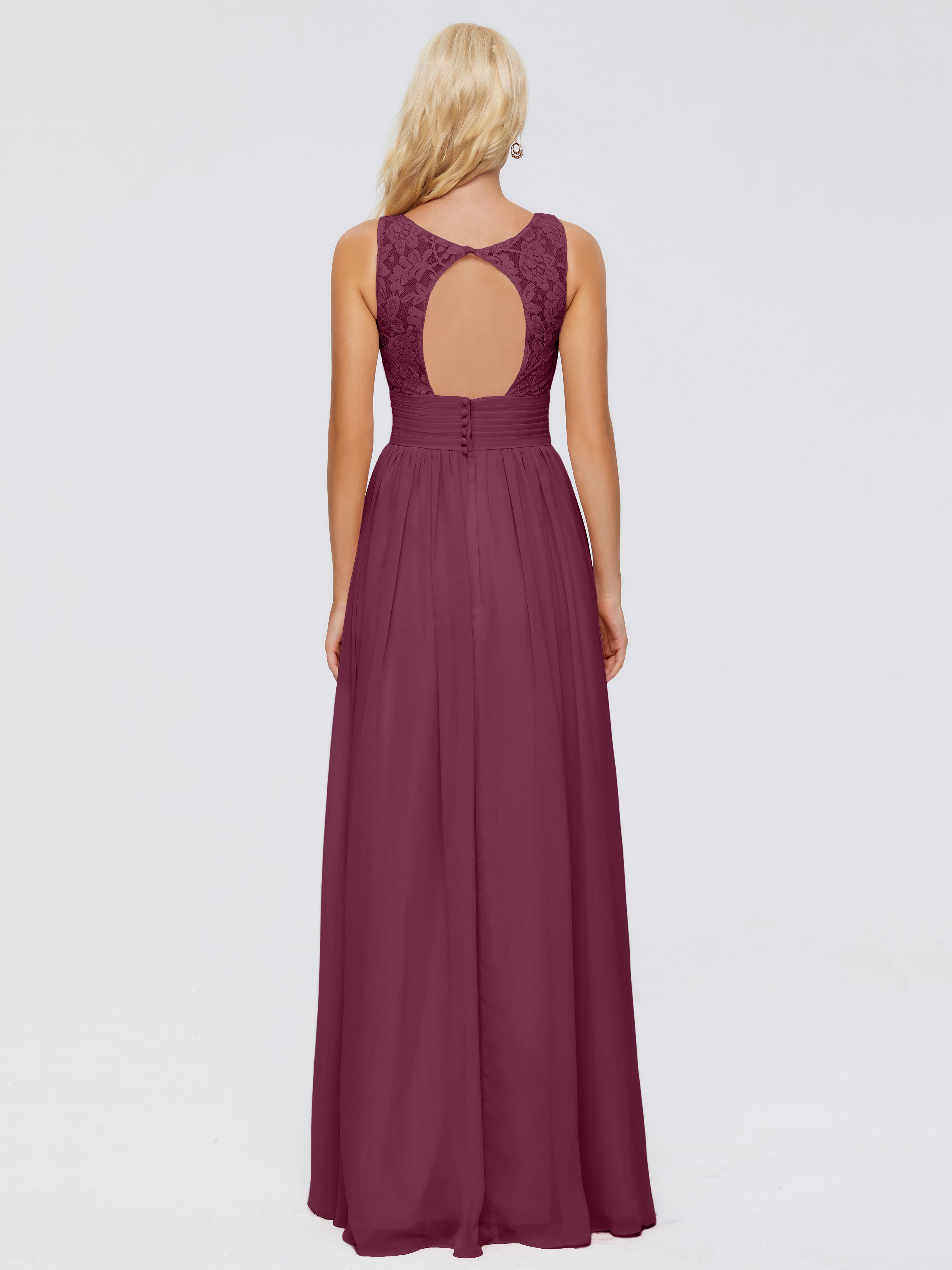 Robes De Demoiselle D'Honneur Mûre Trapèze Sans Manches Col V Bretelle Mousseline Robes Demoiselle D'Honneur