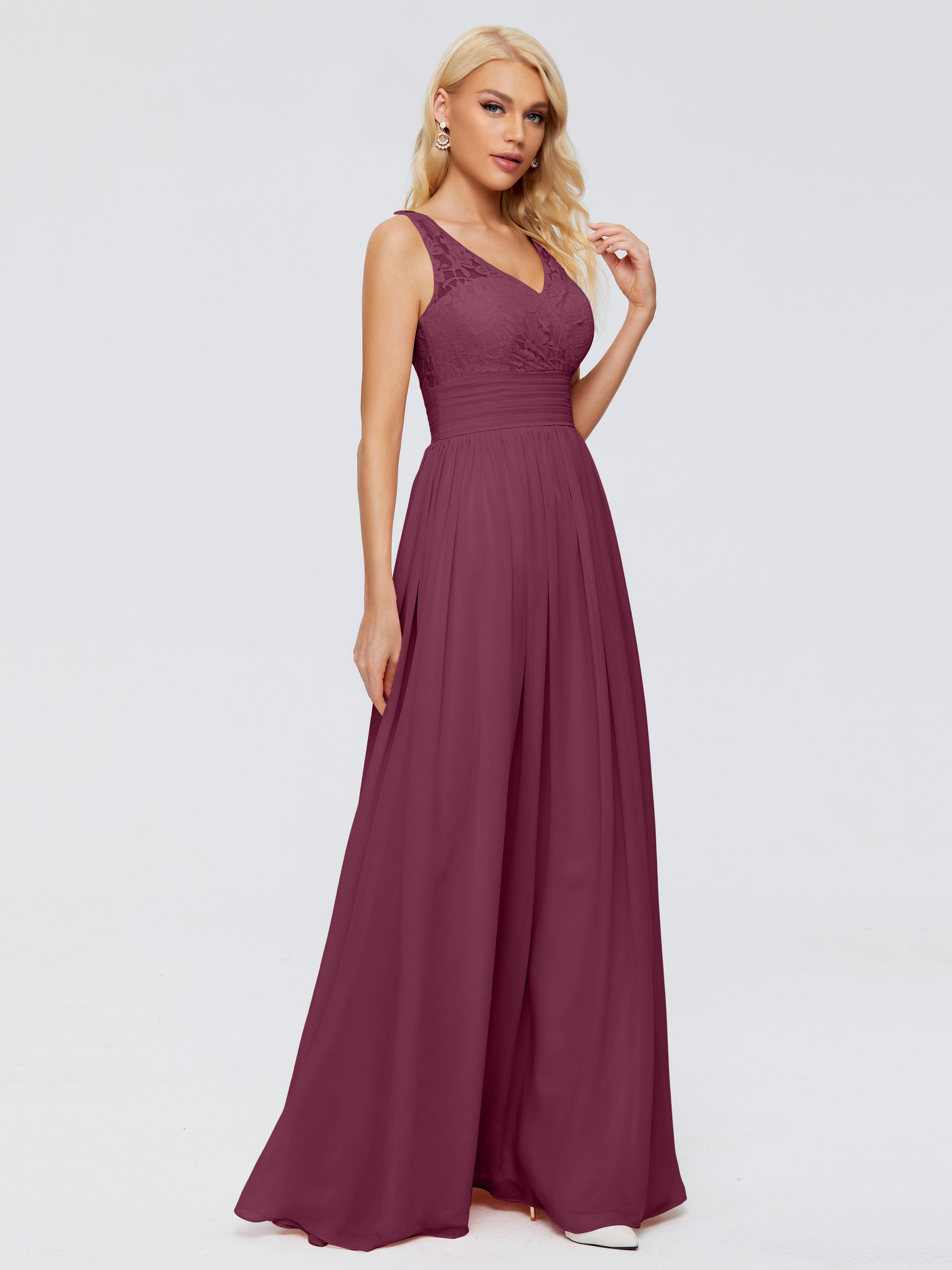 Robes De Demoiselle D'Honneur Mûre Trapèze Sans Manches Col V Bretelle Mousseline Robes Demoiselle D'Honneur