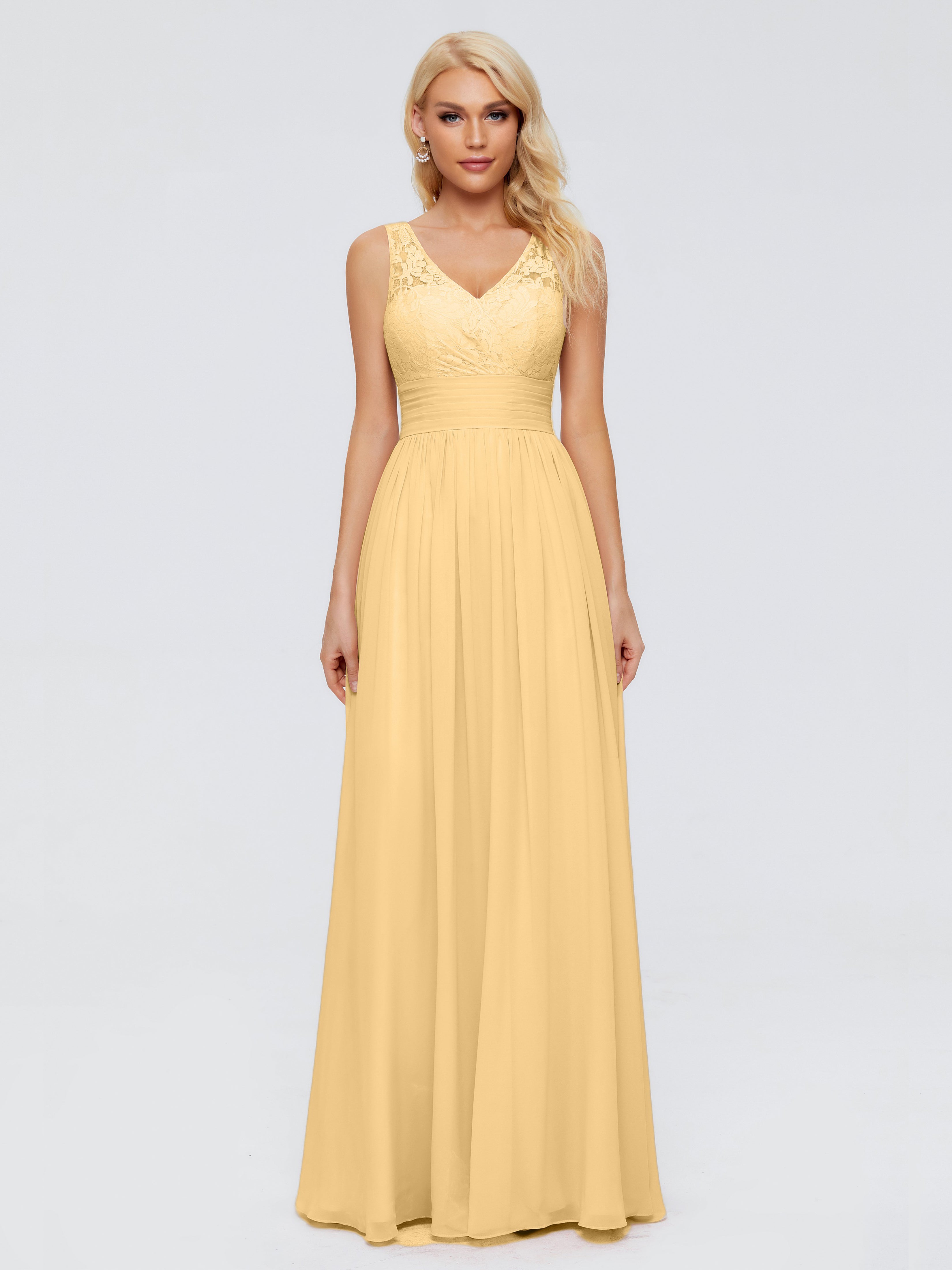 Robe De Demoiselle D Honneur Or Trapèze Col V Bretelle Mousseline Robes Demoiselle D'Honneur