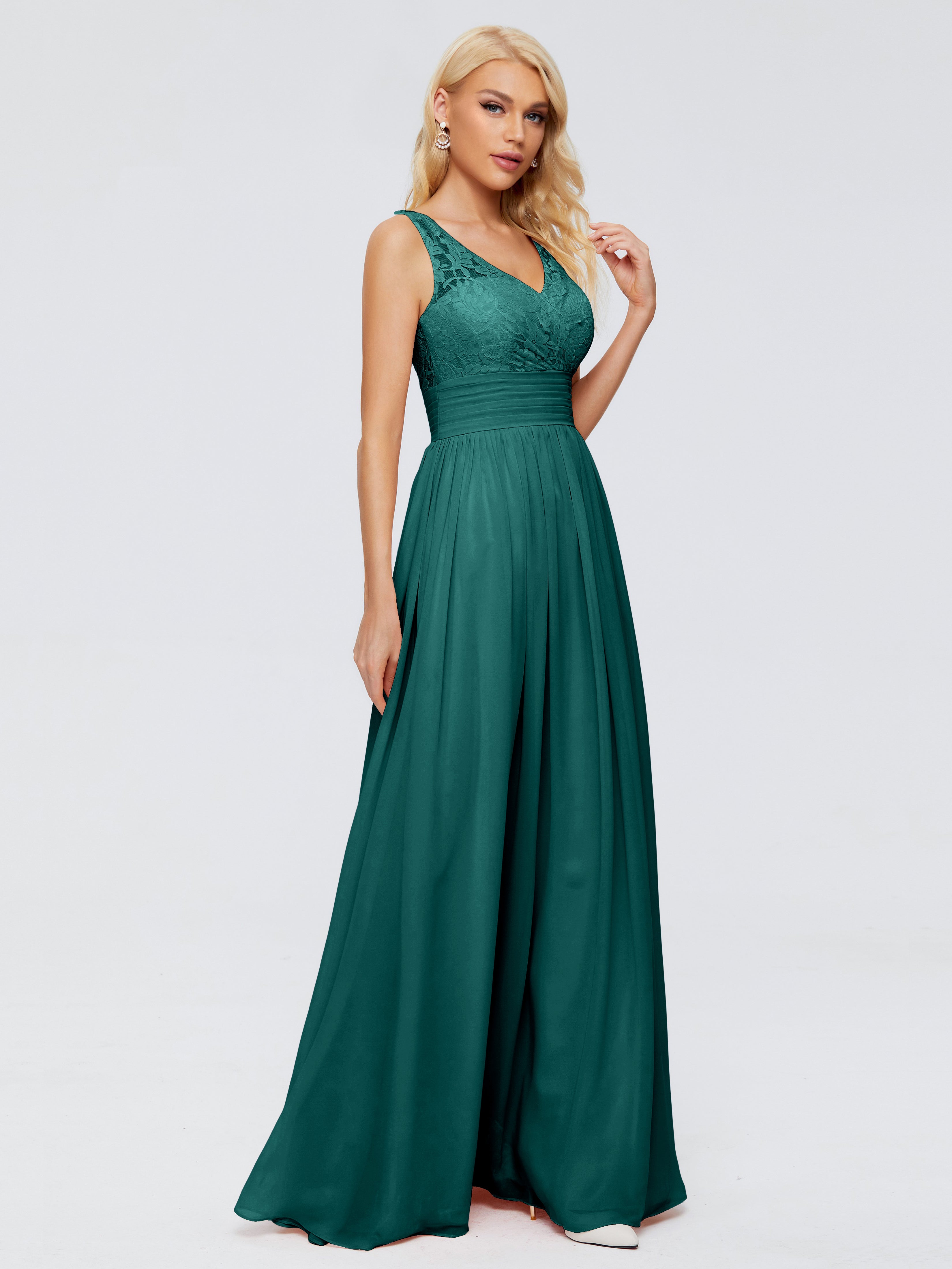 Demoiselle D'Honneur De Paon Trapèze Col V Bretelle Mousseline Robes Demoiselle D'Honneur