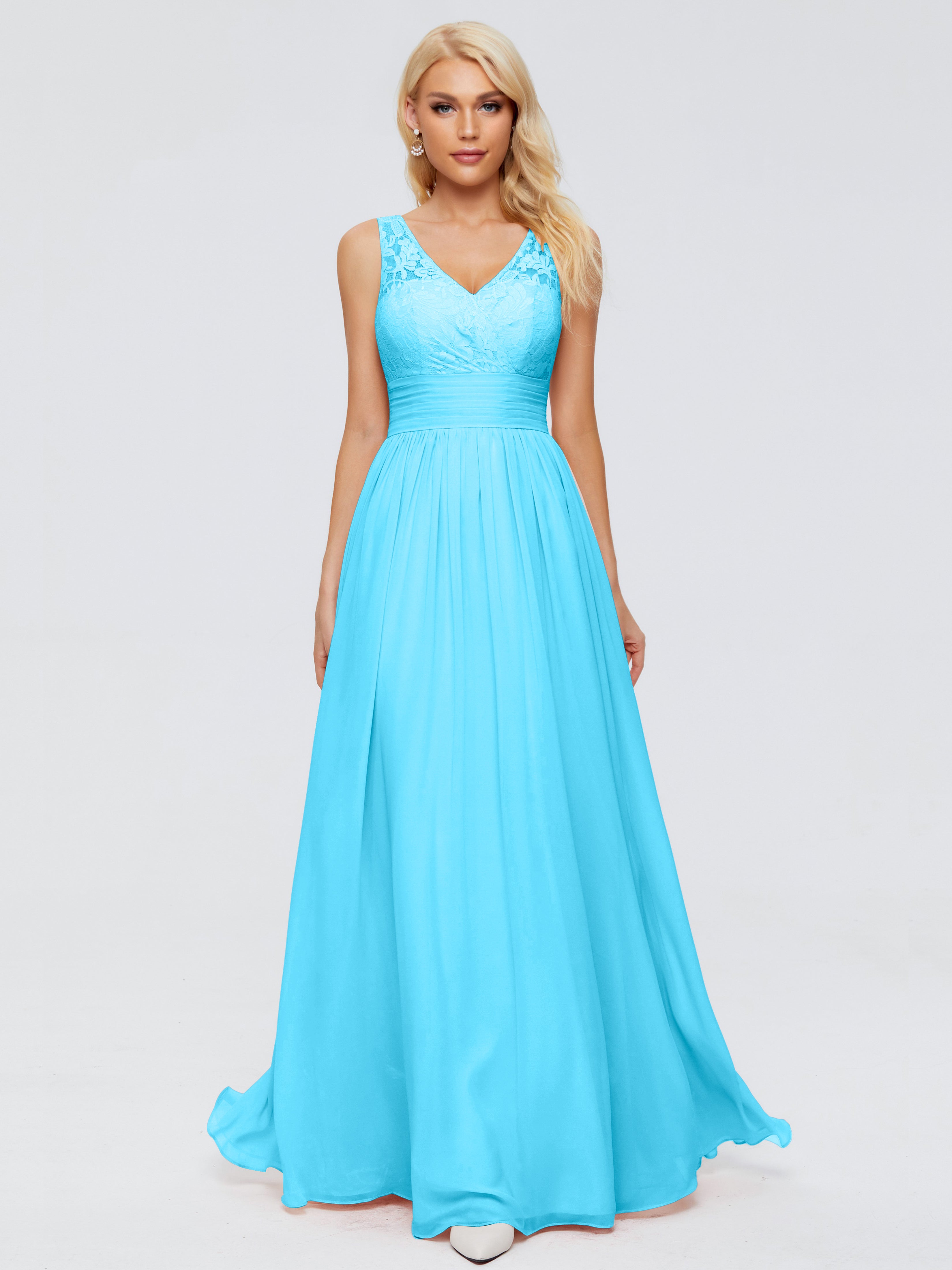 Robe De Demoiselle D'Honneur En Piscine Trapèze Sans Manches Col V Bretelle Mousseline Robes Demoiselle D'Honneur