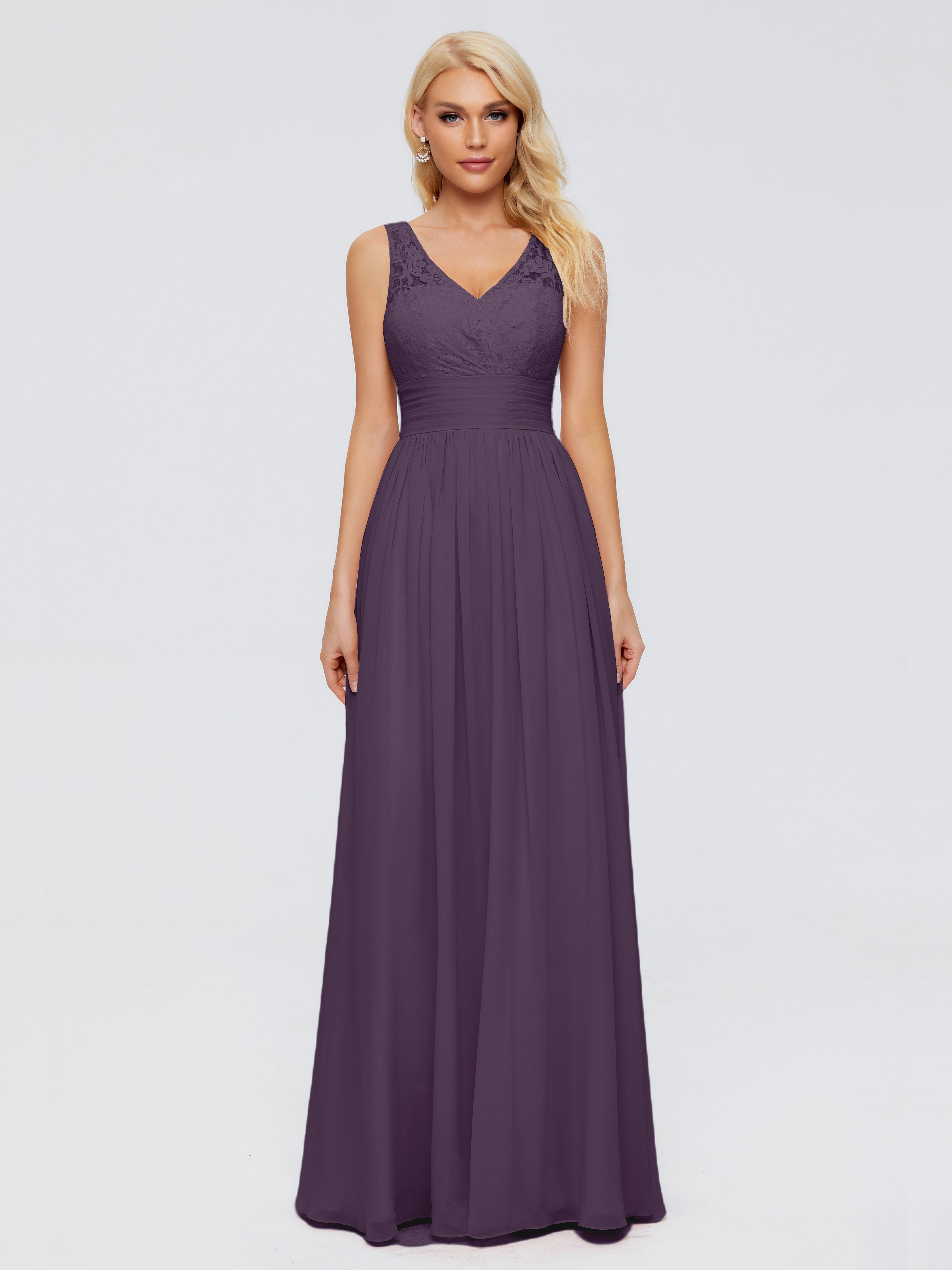 Robe De Demoiselle D'Honneur En Plum Trapèze Col V Bretelle Mousseline Robes Demoiselle D'Honneur