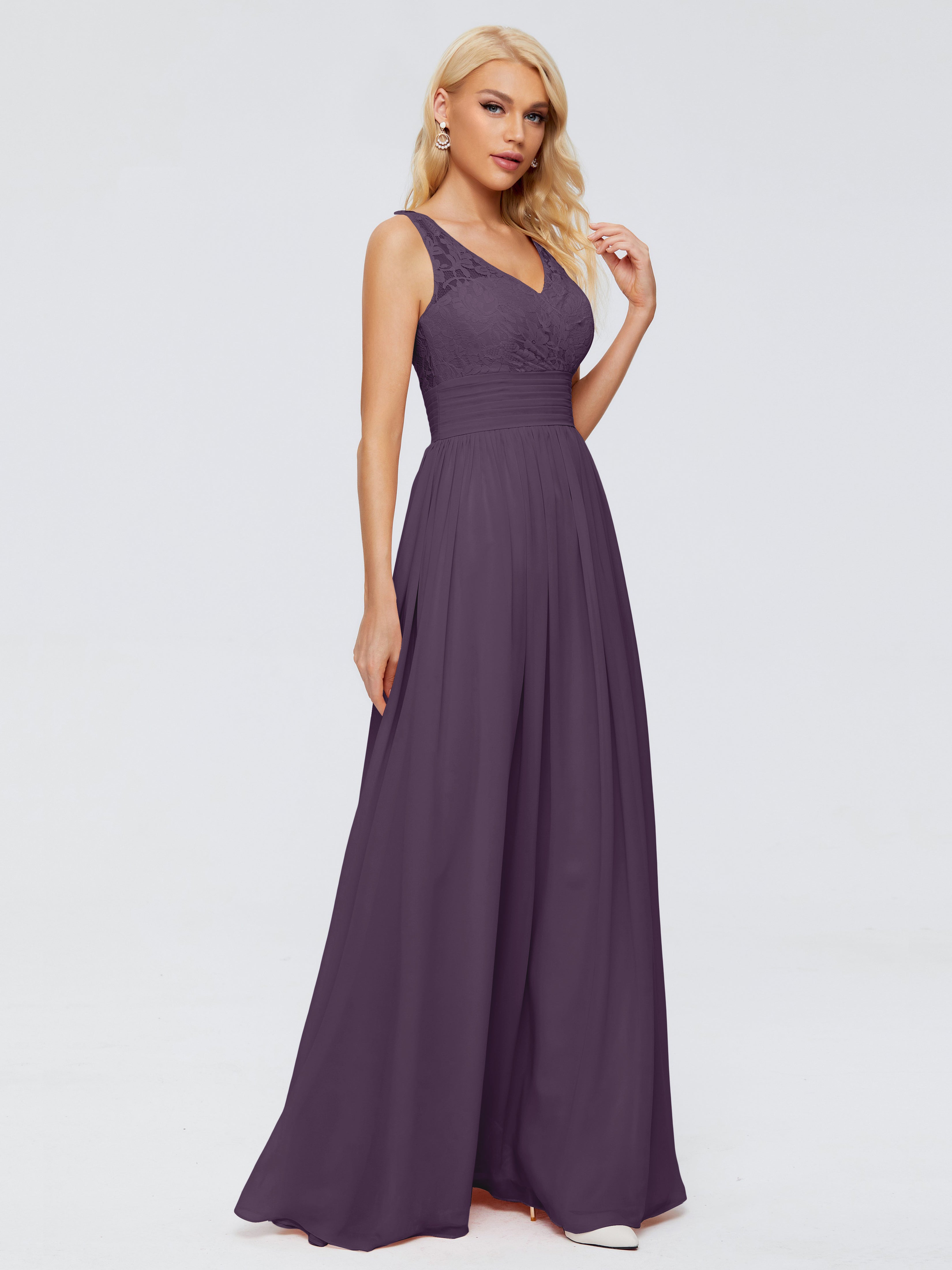 Robe De Demoiselle D'Honneur En Plum Trapèze Col V Bretelle Mousseline Robes Demoiselle D'Honneur