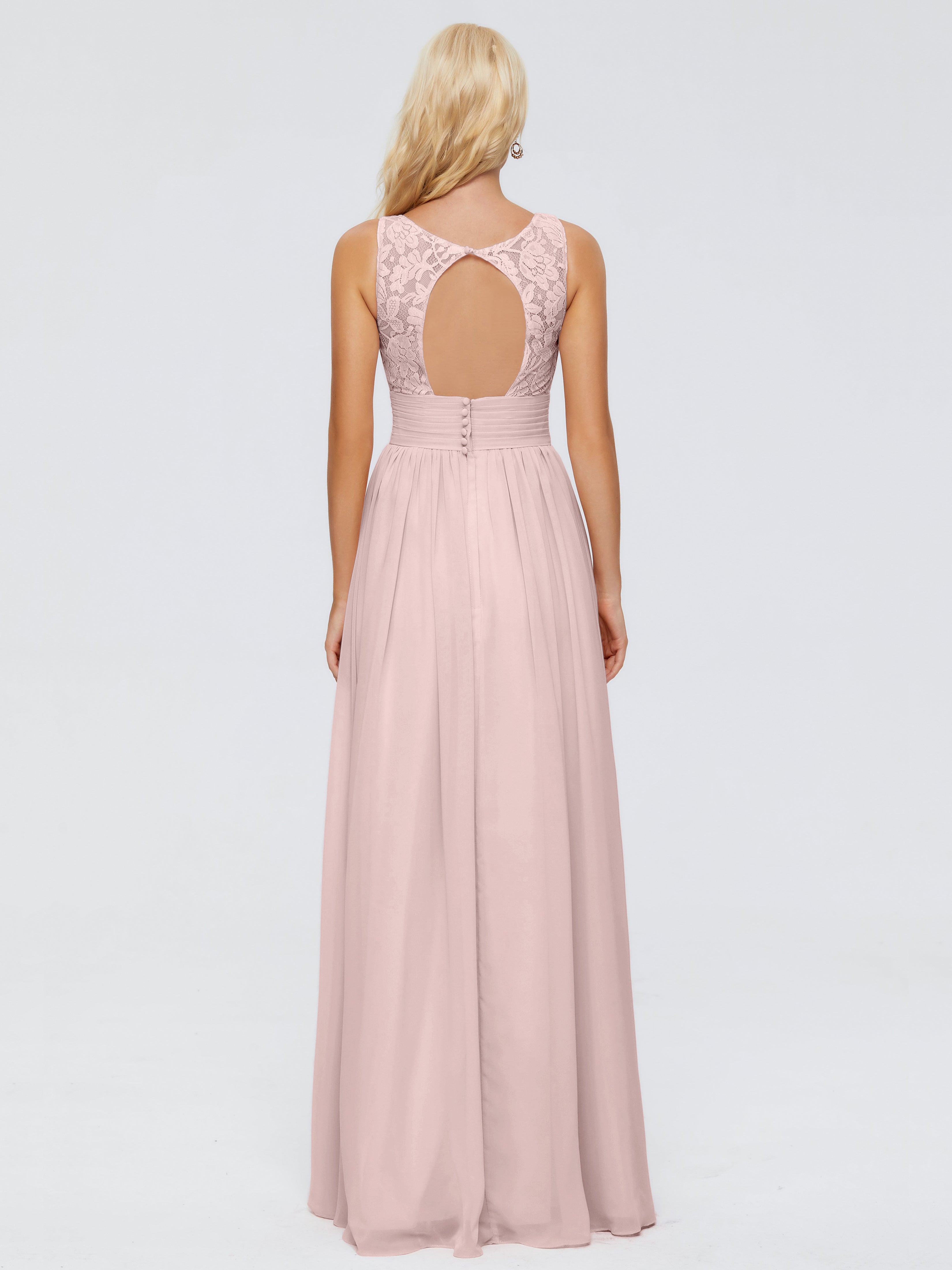 Poudree Robe Demoiselle D Honneur Rose Trapèze Col V Bretelle Mousseline Robes Demoiselle D'Honneur